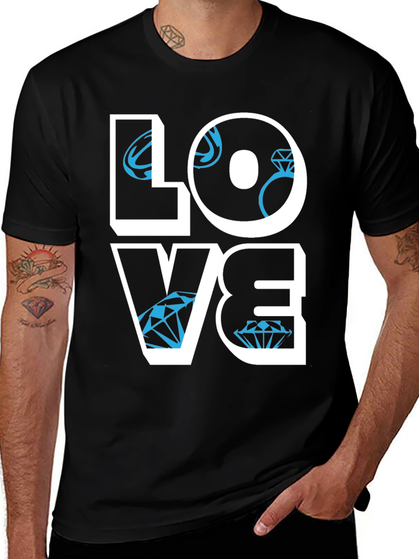 LOVE Diamond Graphic Tee - Stylish Mens Black T-Shirt