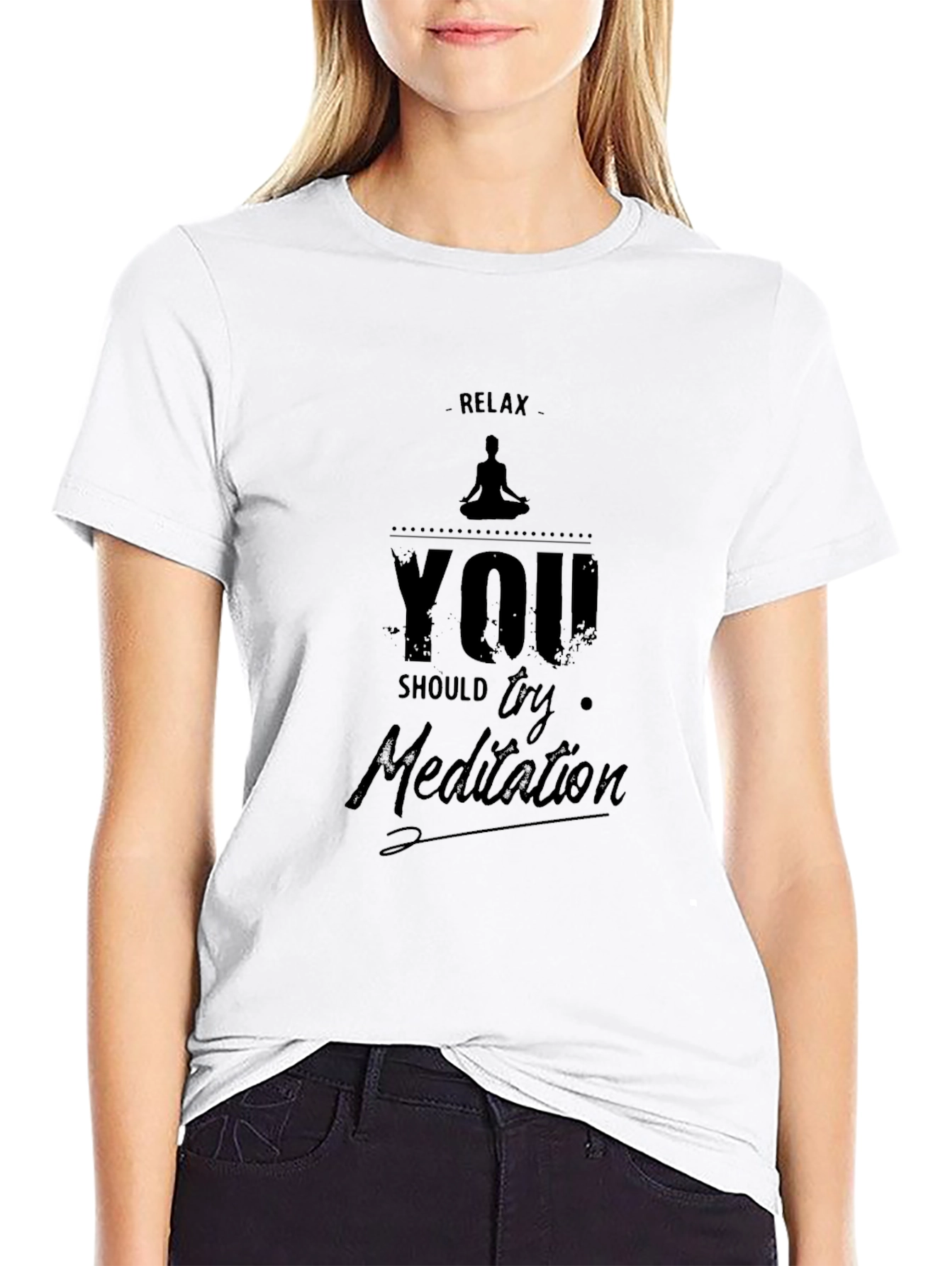Relax Meditation Graphic Tee - Black Cotton T-Shirt