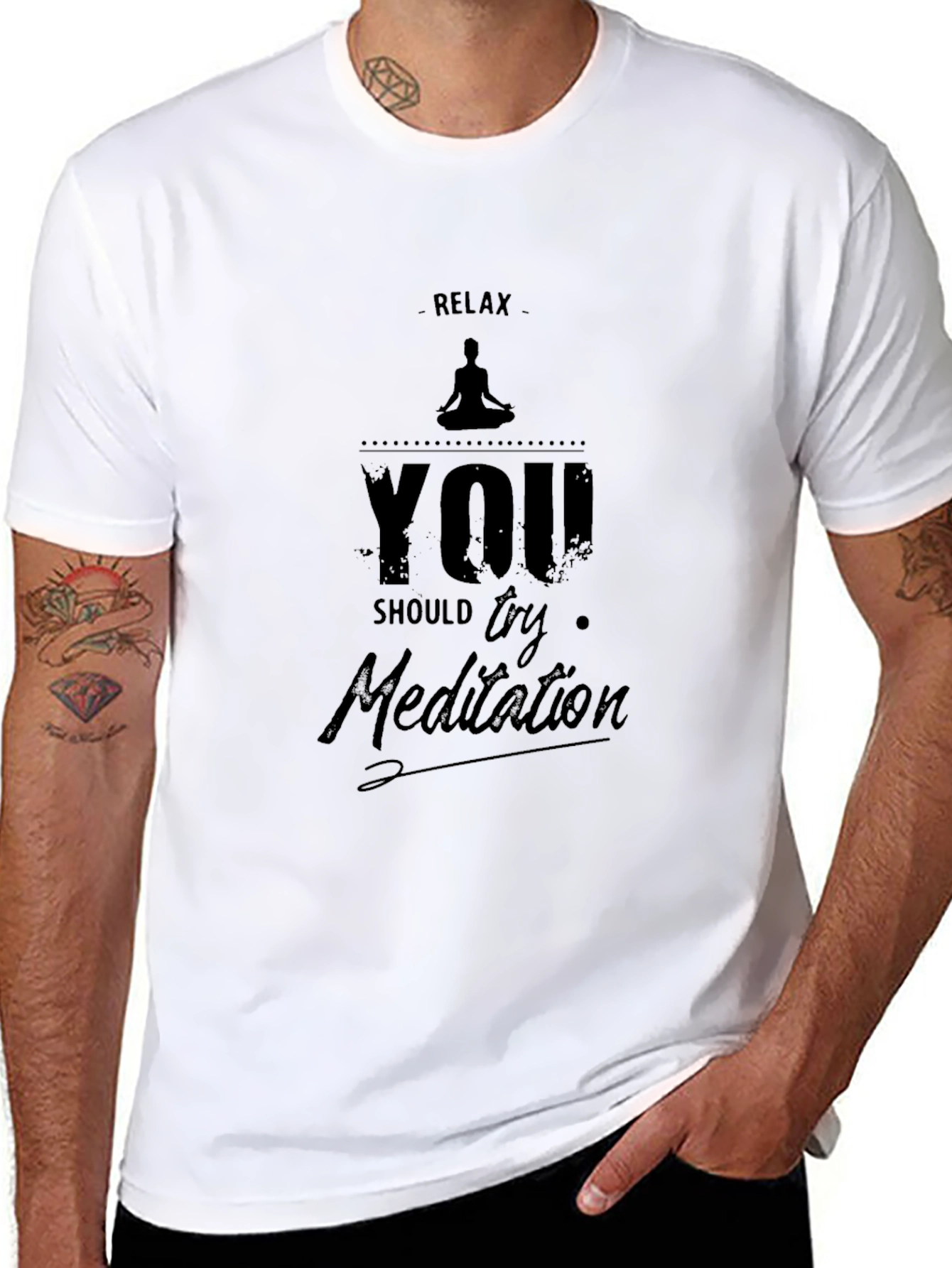 Relax Meditation Graphic Tee - Black Cotton T-Shirt