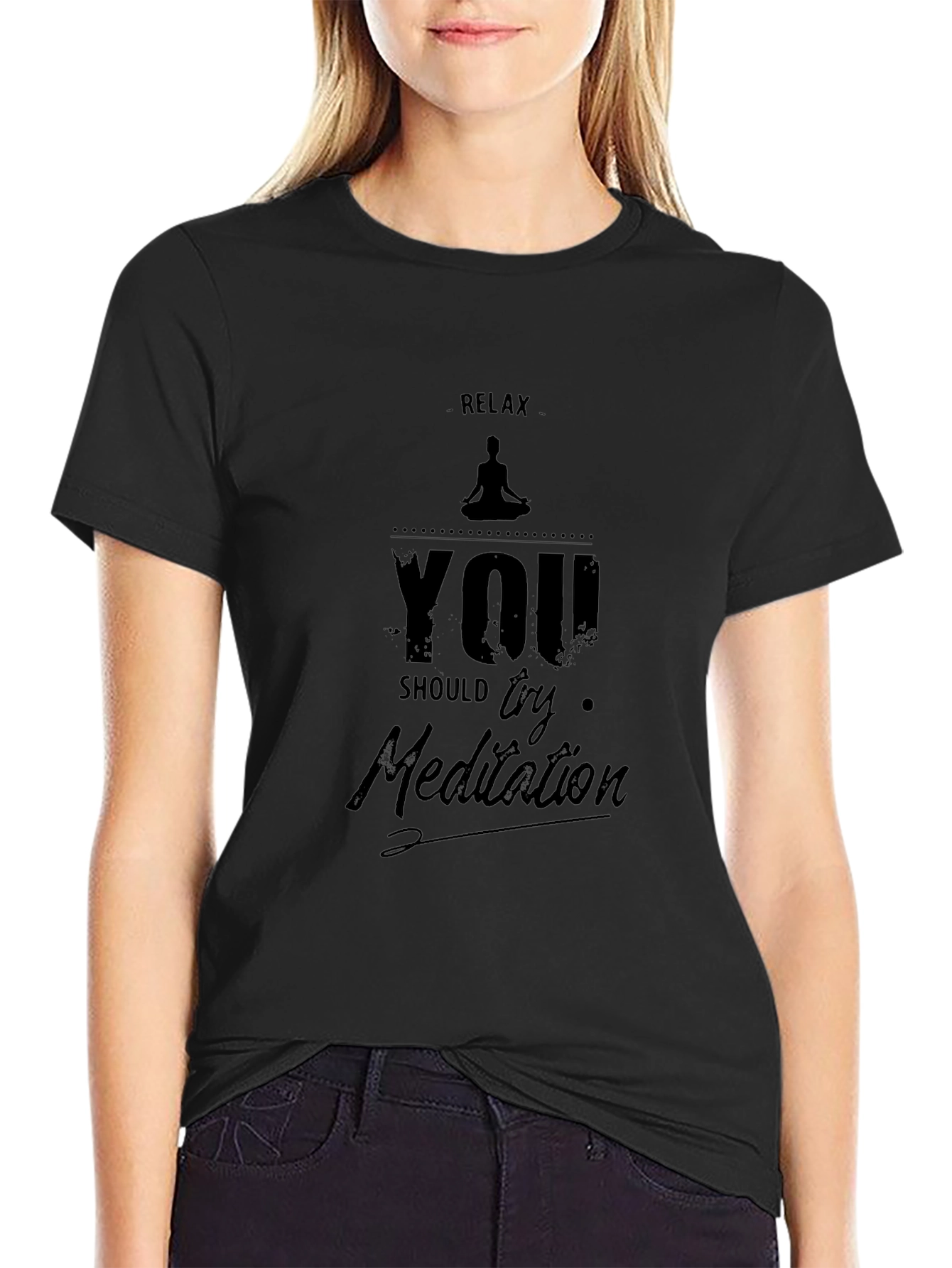 Relax Meditation Graphic Tee - Black Cotton T-Shirt