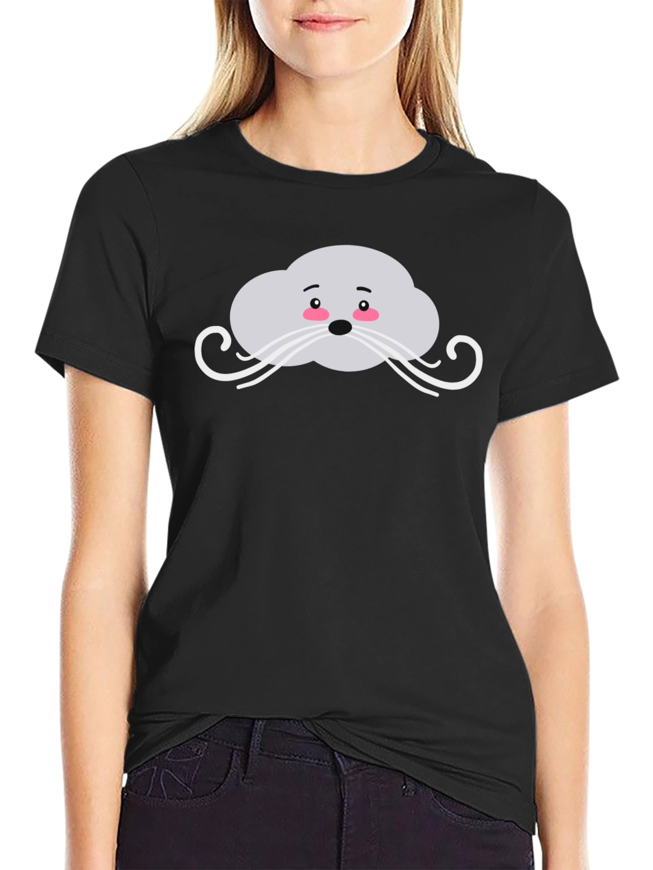 Cute Seal Face Black T-Shirt