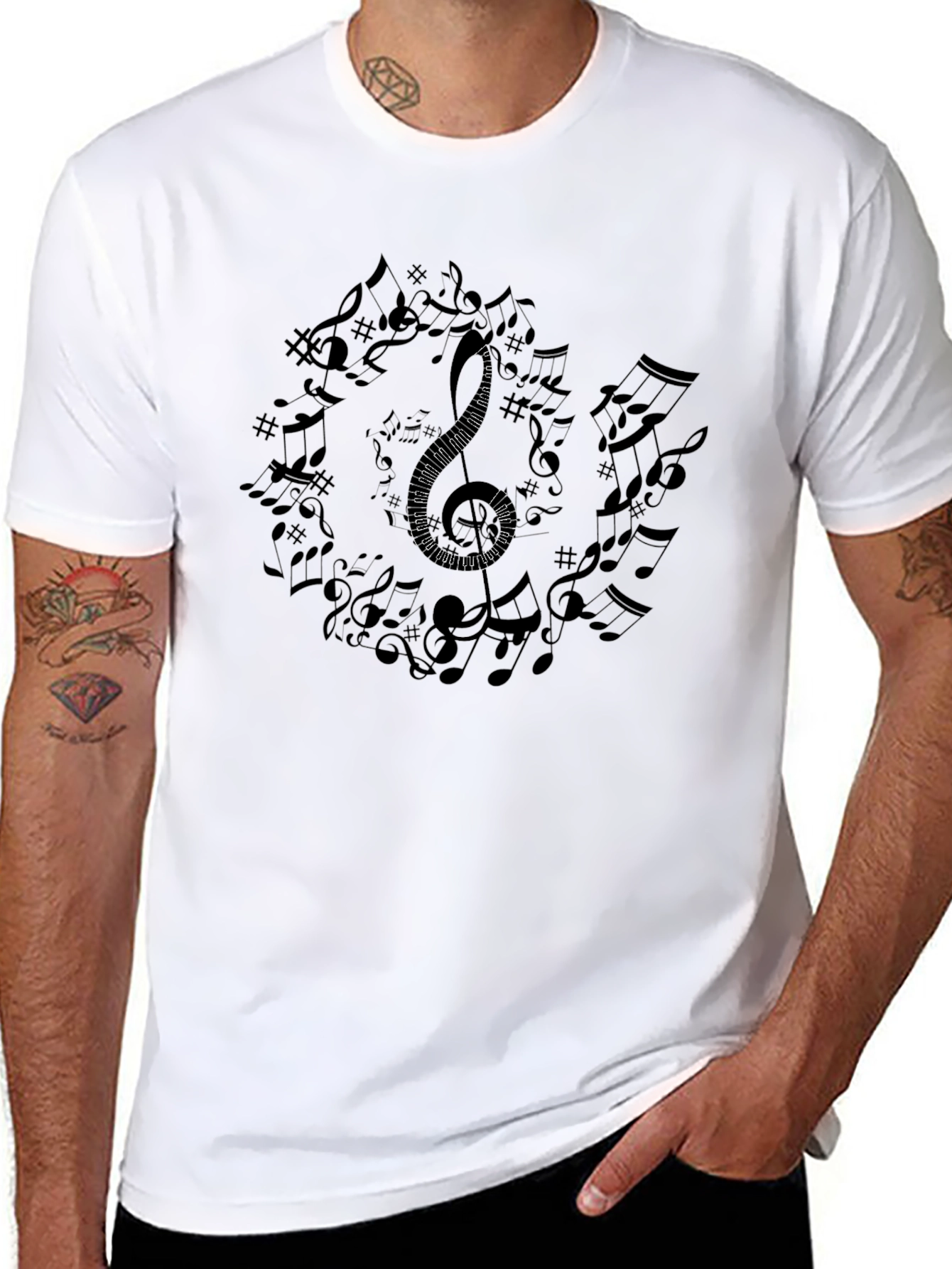 Musical Notes Graphic Tee - Black