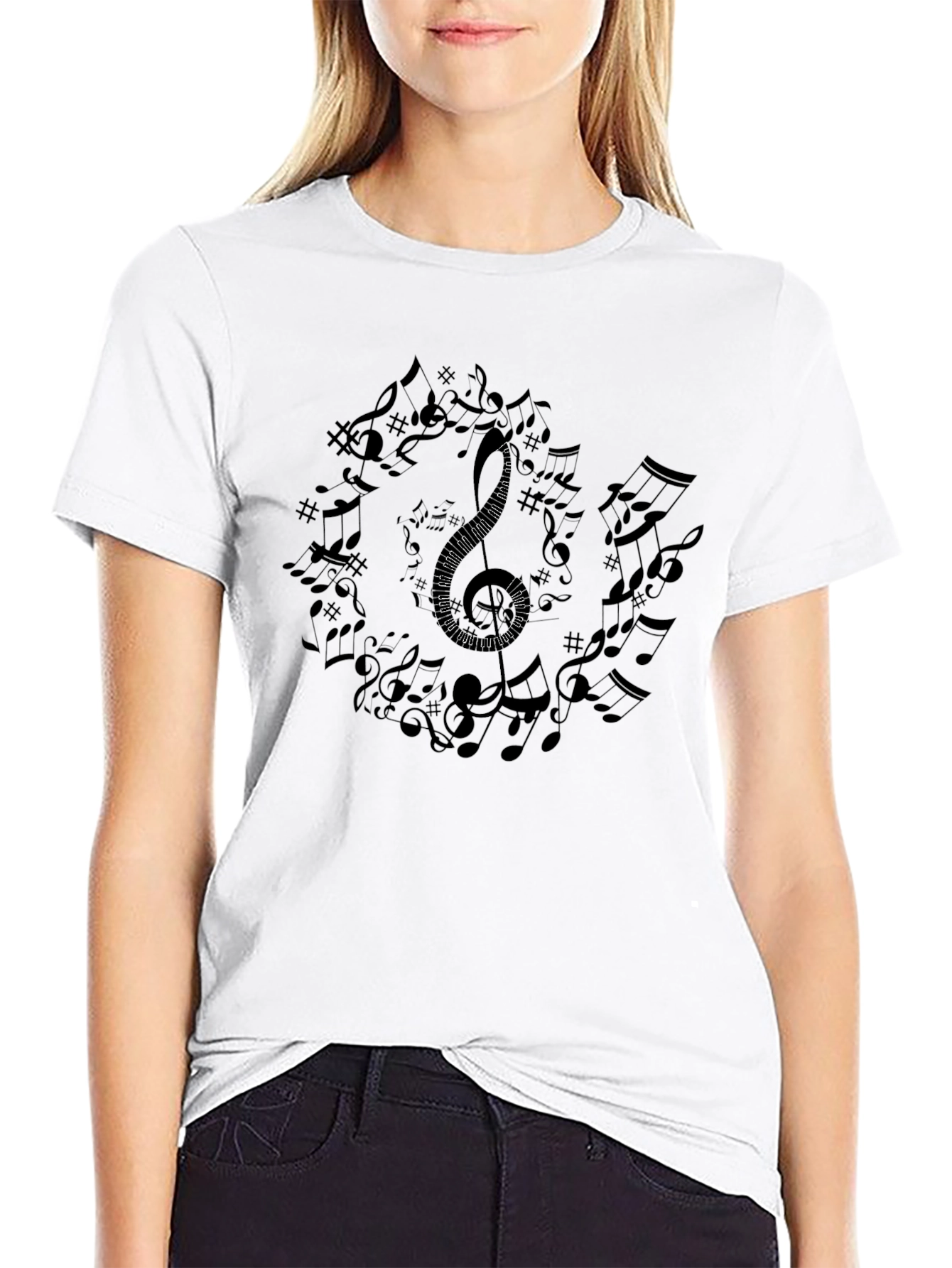 Musical Notes Graphic Tee - Black