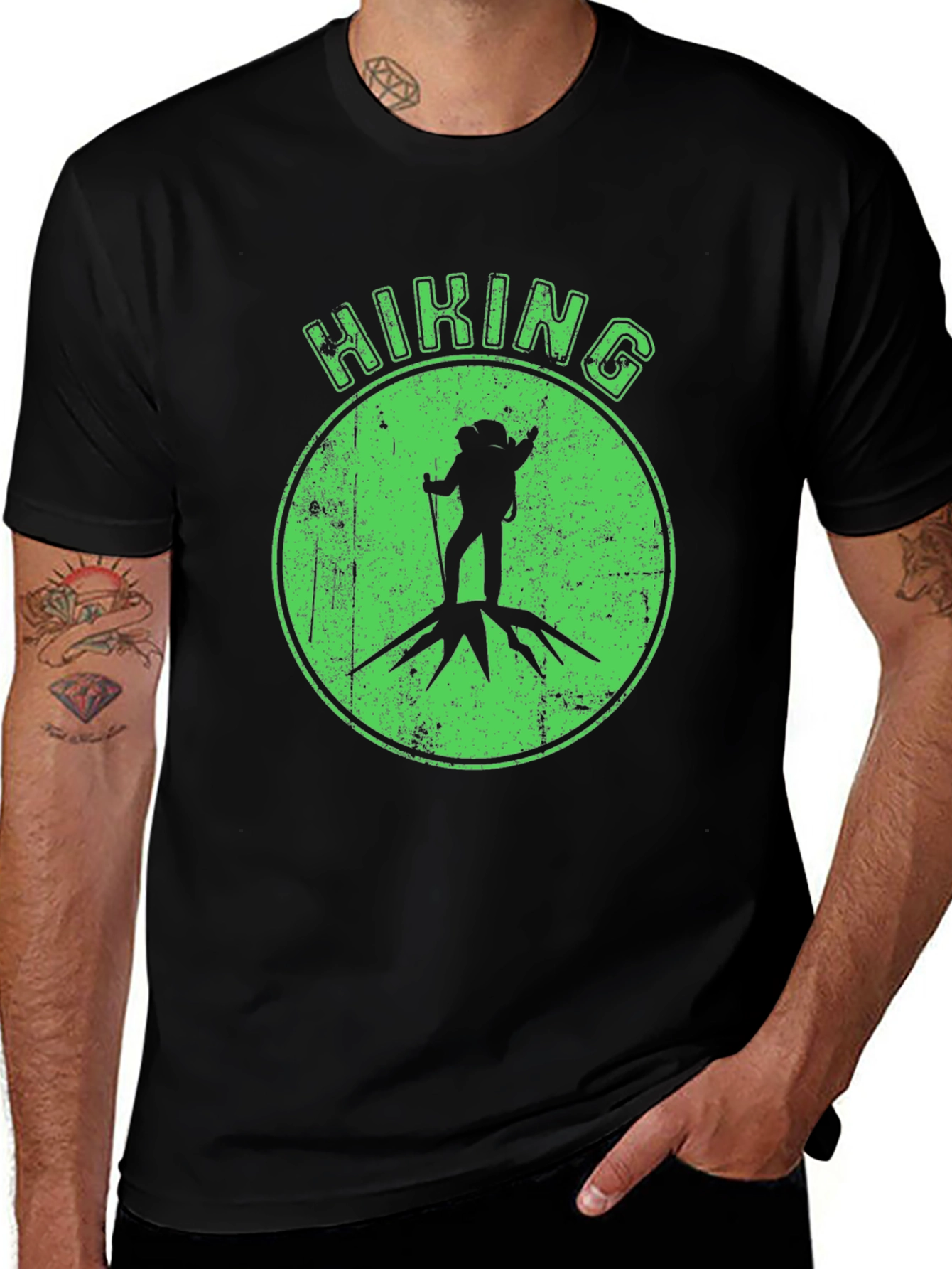 Hiking Adventure Tee - Black Cotton Graphic T-Shirt