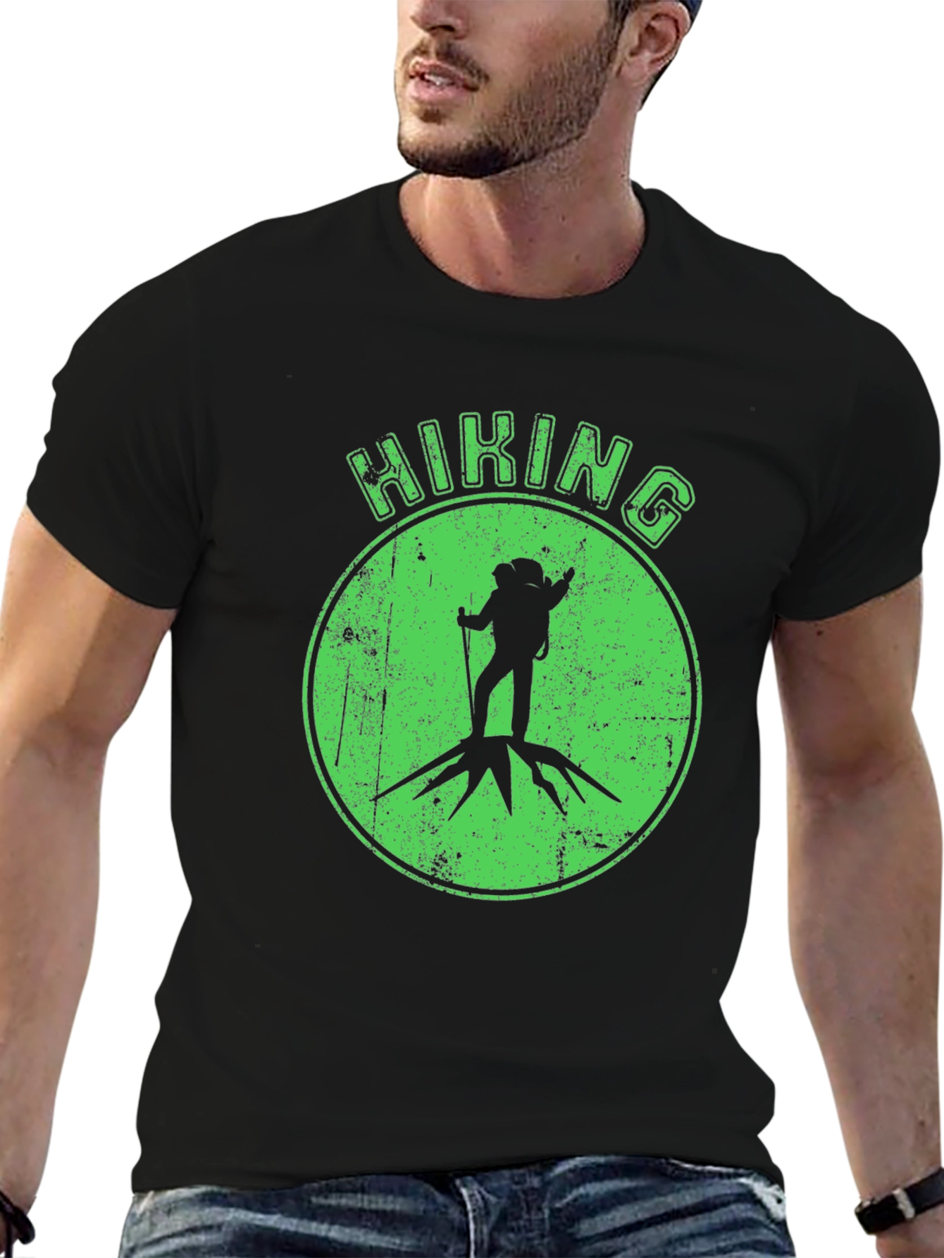 Hiking Adventure Tee - Black Cotton Graphic T-Shirt