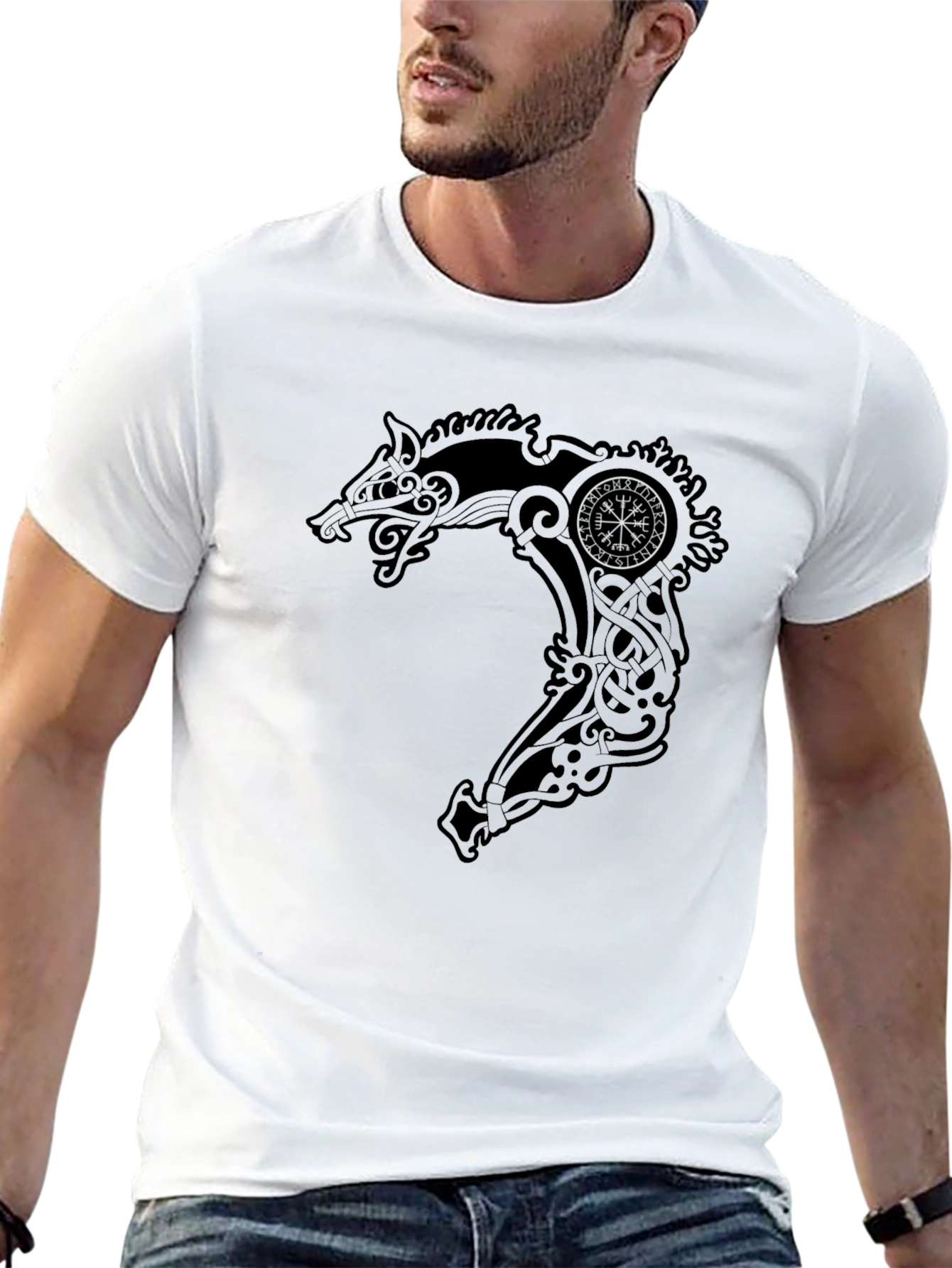 Viking Dragon Compass Graphic Tee - Black