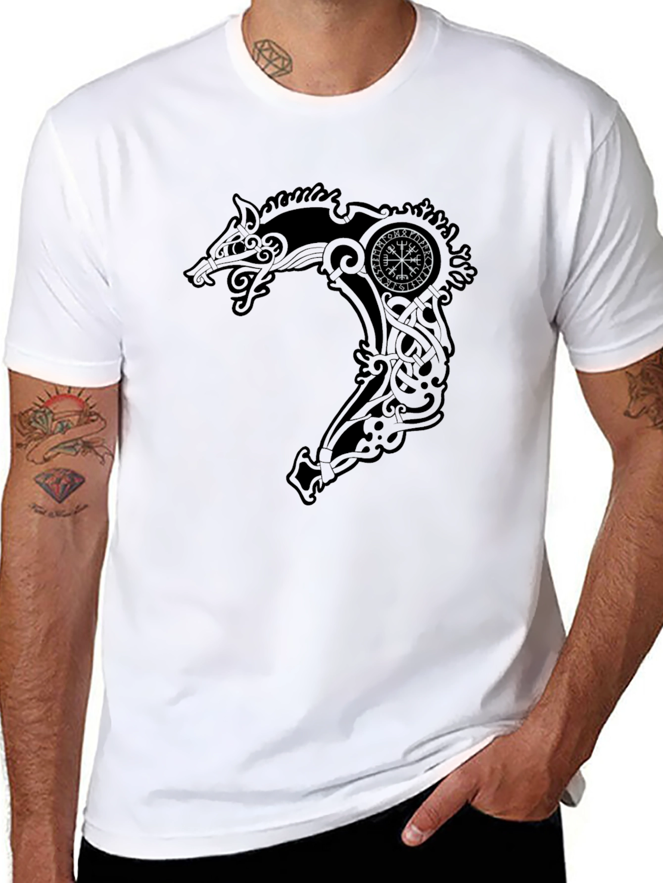 Viking Dragon Compass Graphic Tee - Black