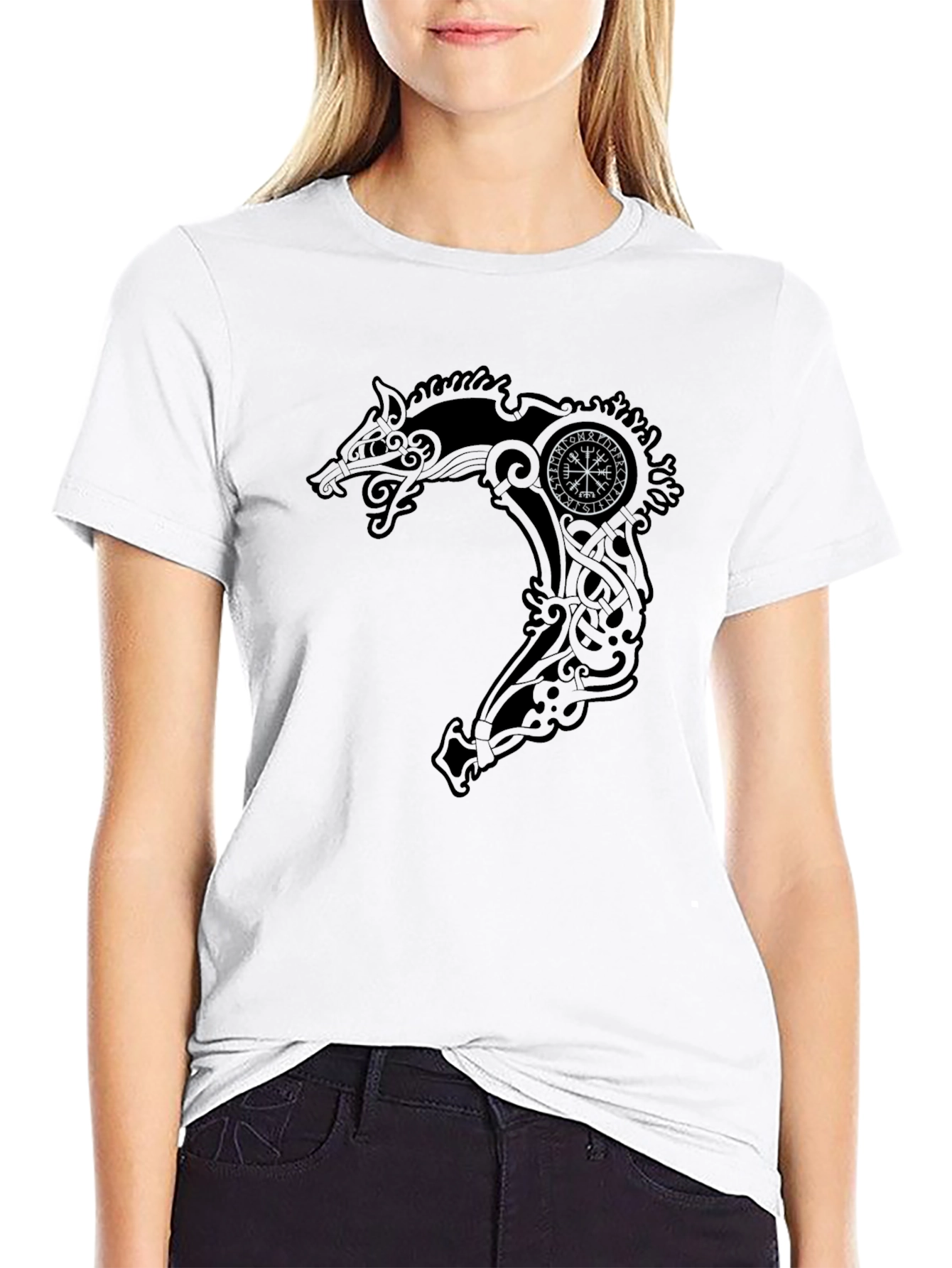 Viking Dragon Compass Graphic Tee - Black