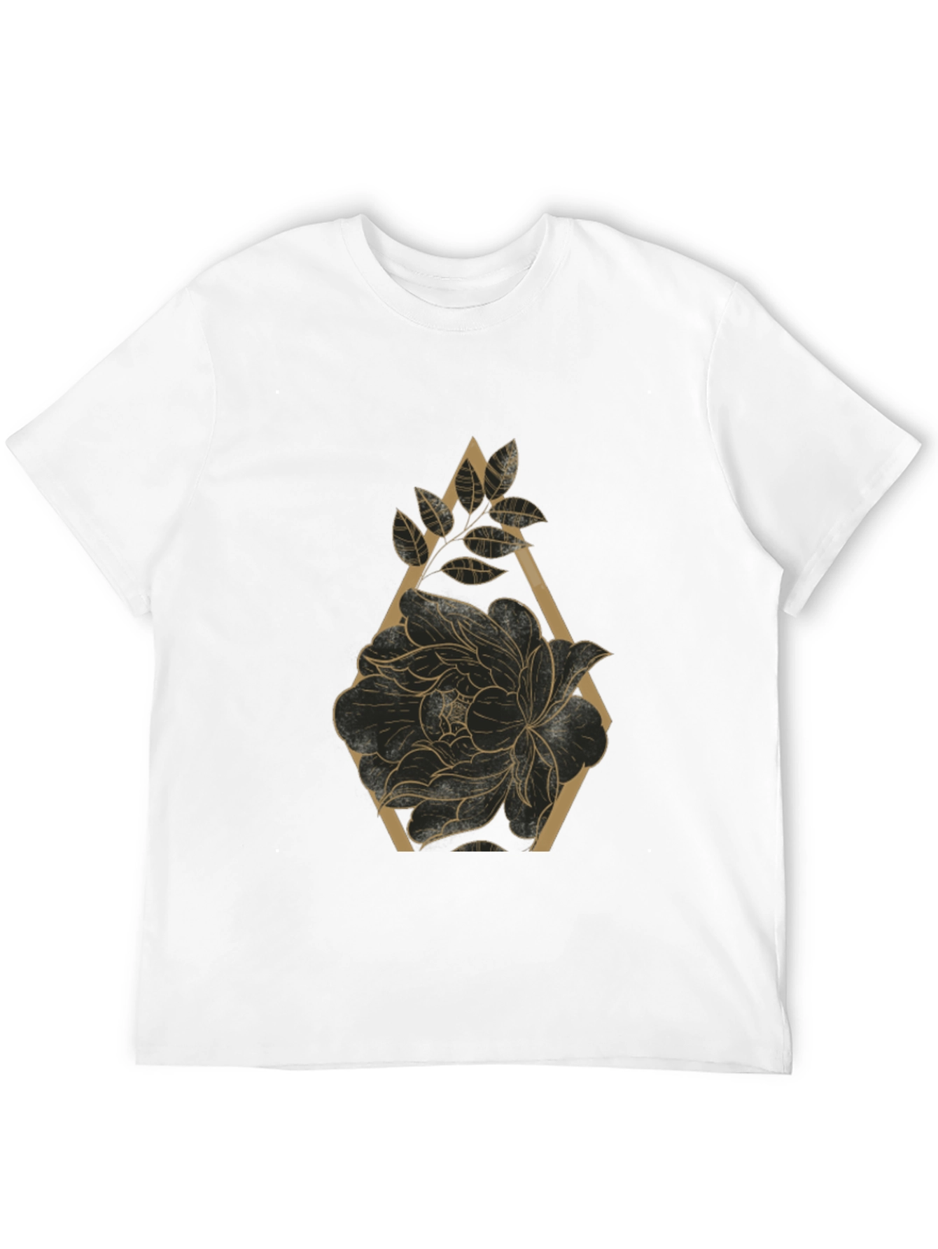 Black T-Shirt with Floral Geometric Design