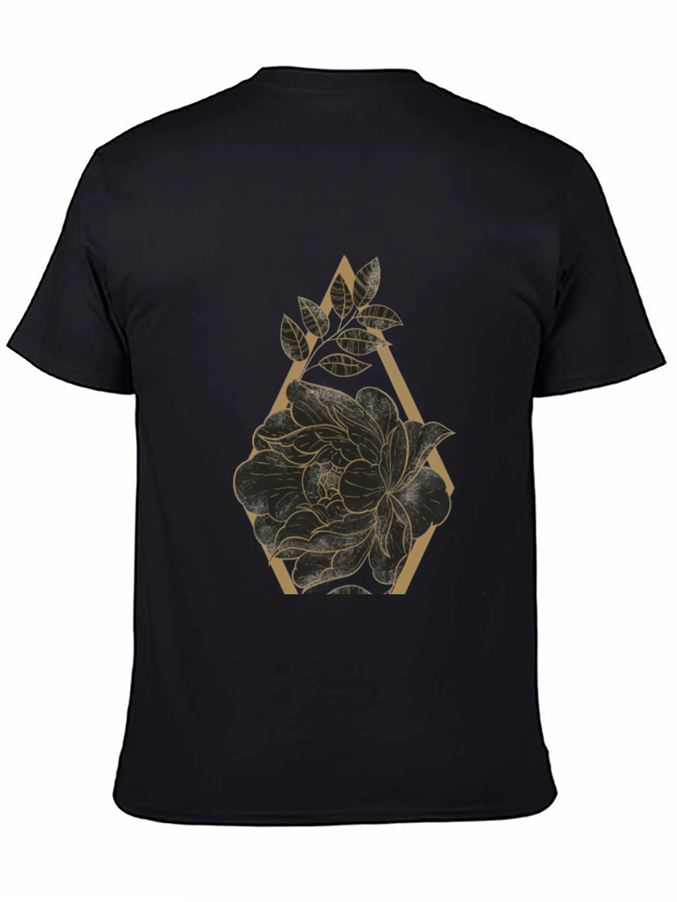 Black T-Shirt with Floral Geometric Design