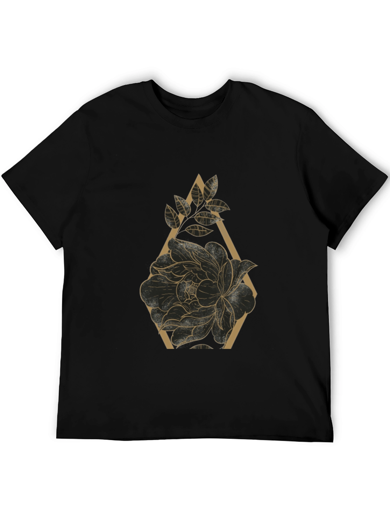 Black T-Shirt with Floral Geometric Design