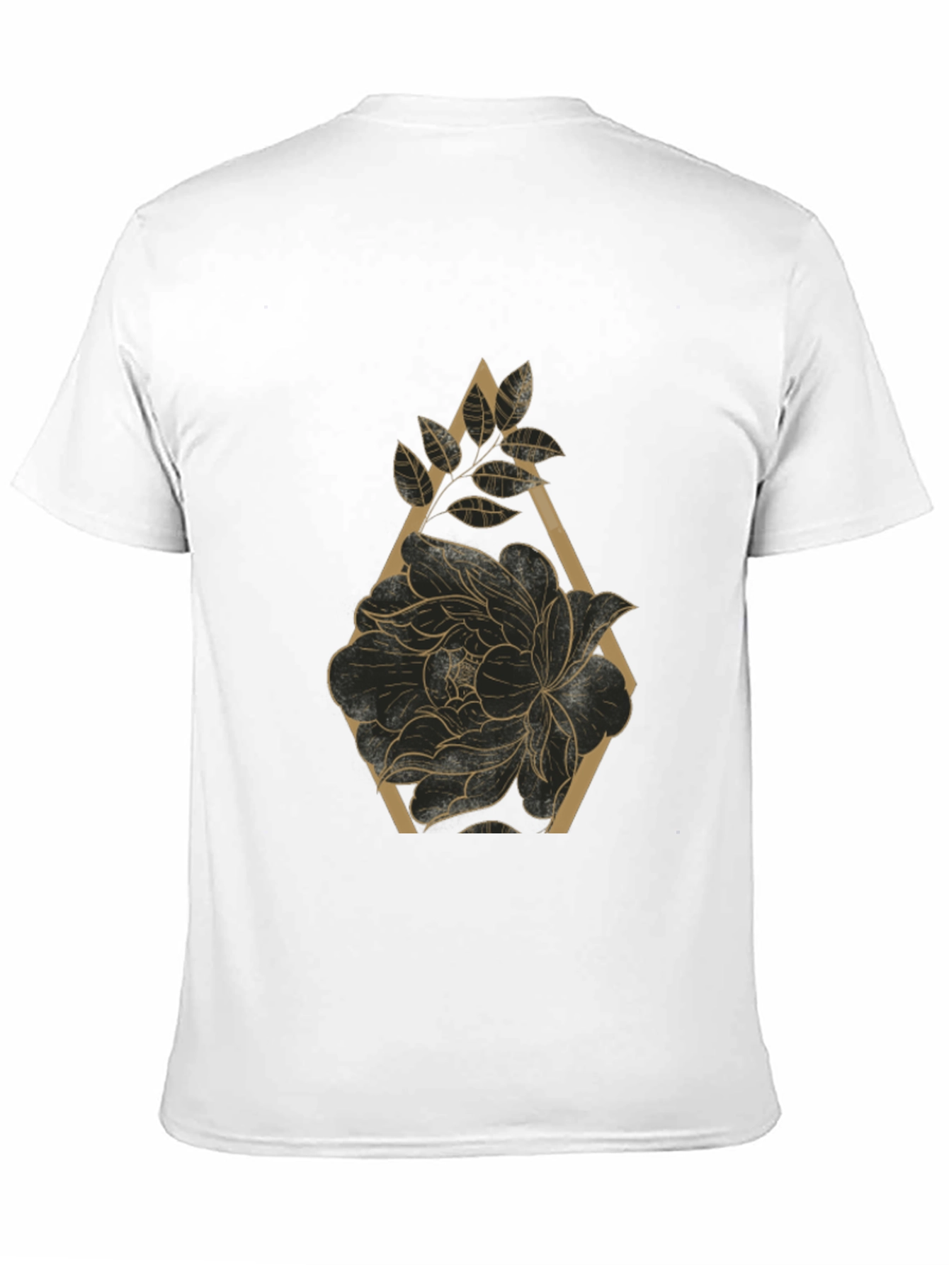 Black T-Shirt with Floral Geometric Design