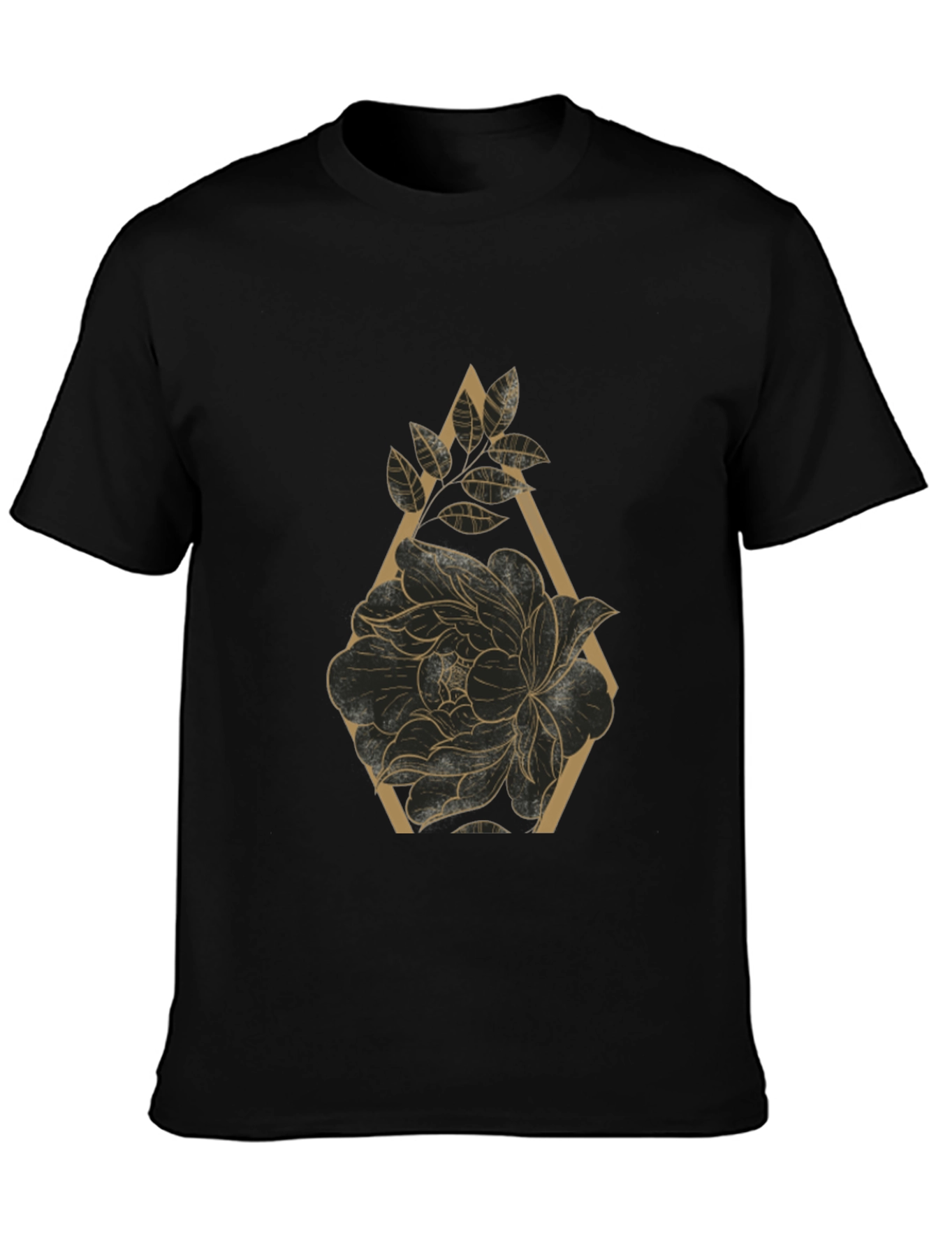Black T-Shirt with Floral Geometric Design