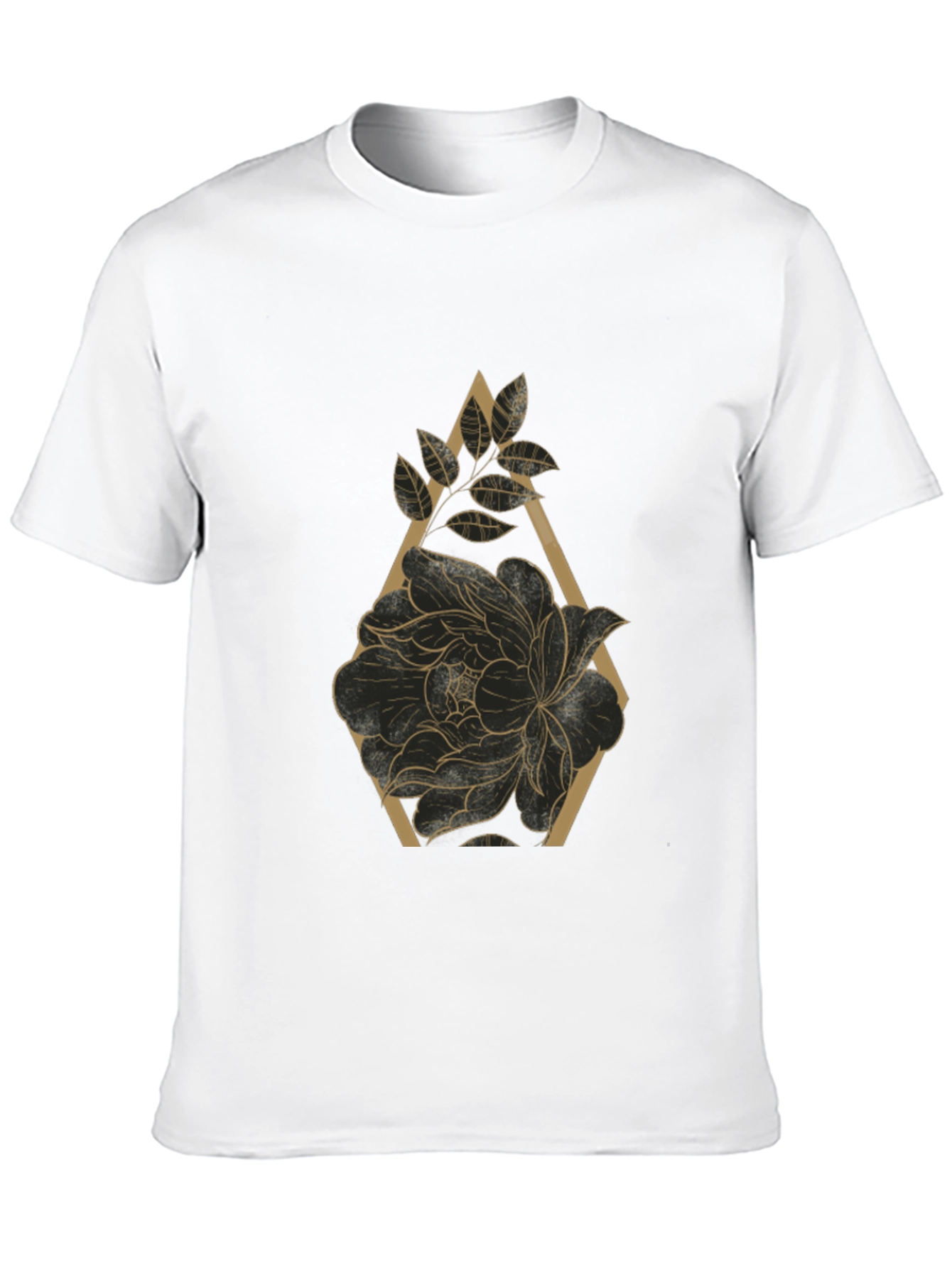Black T-Shirt with Floral Geometric Design
