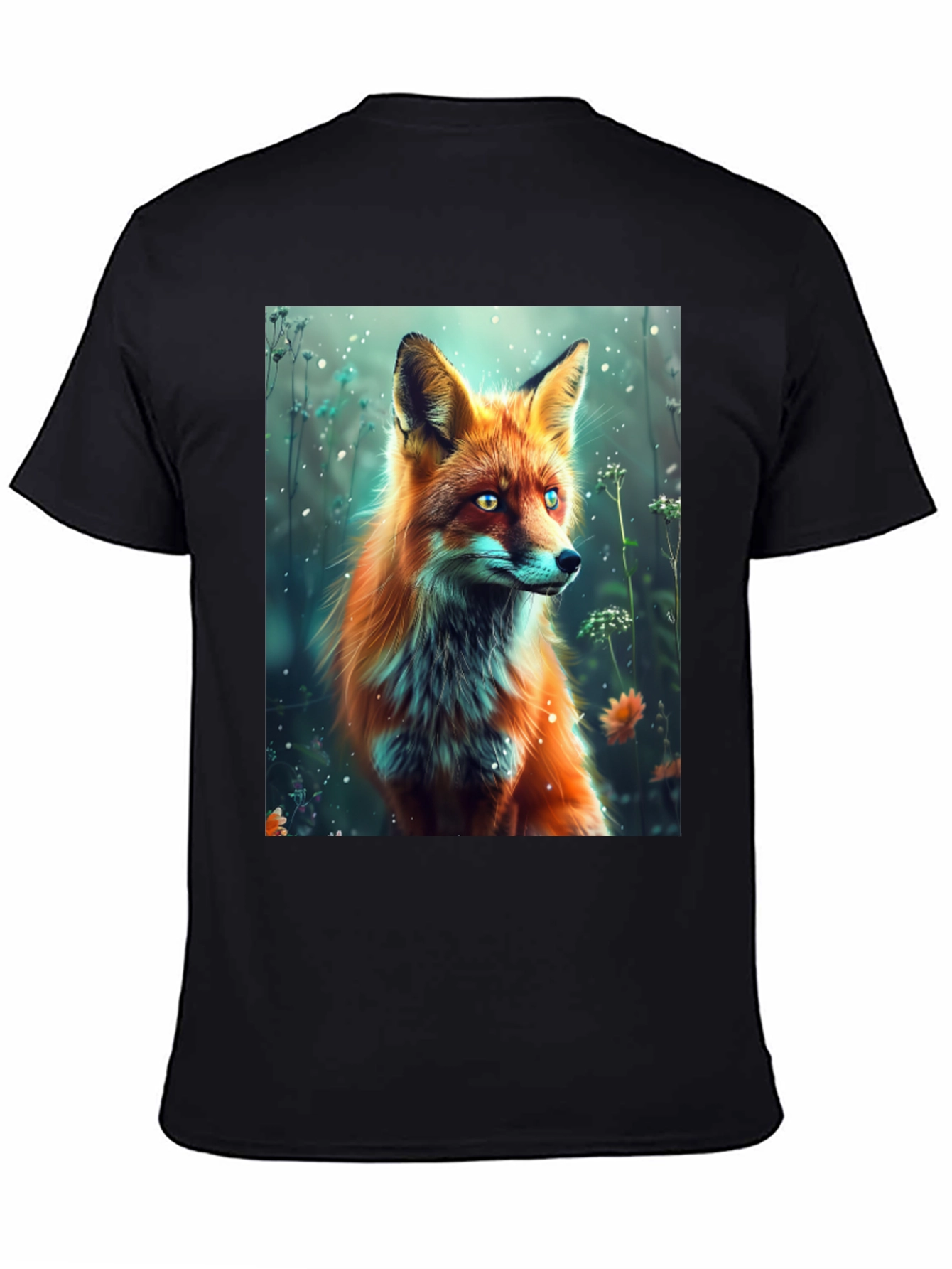 Fox Art Print Black T-Shirt