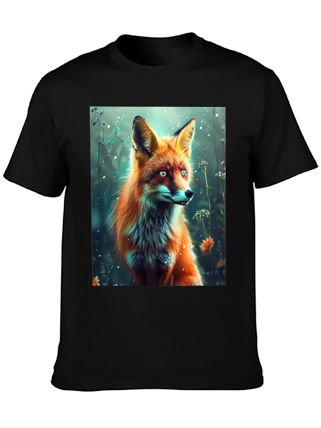 Fox Art Print Black T-Shirt