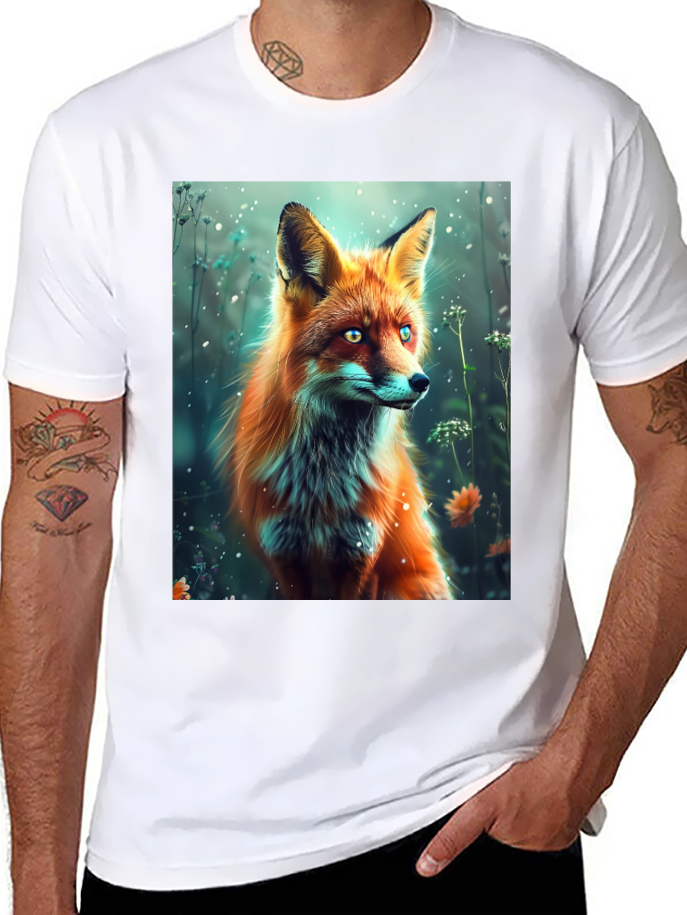 Fox Art Print Black T-Shirt