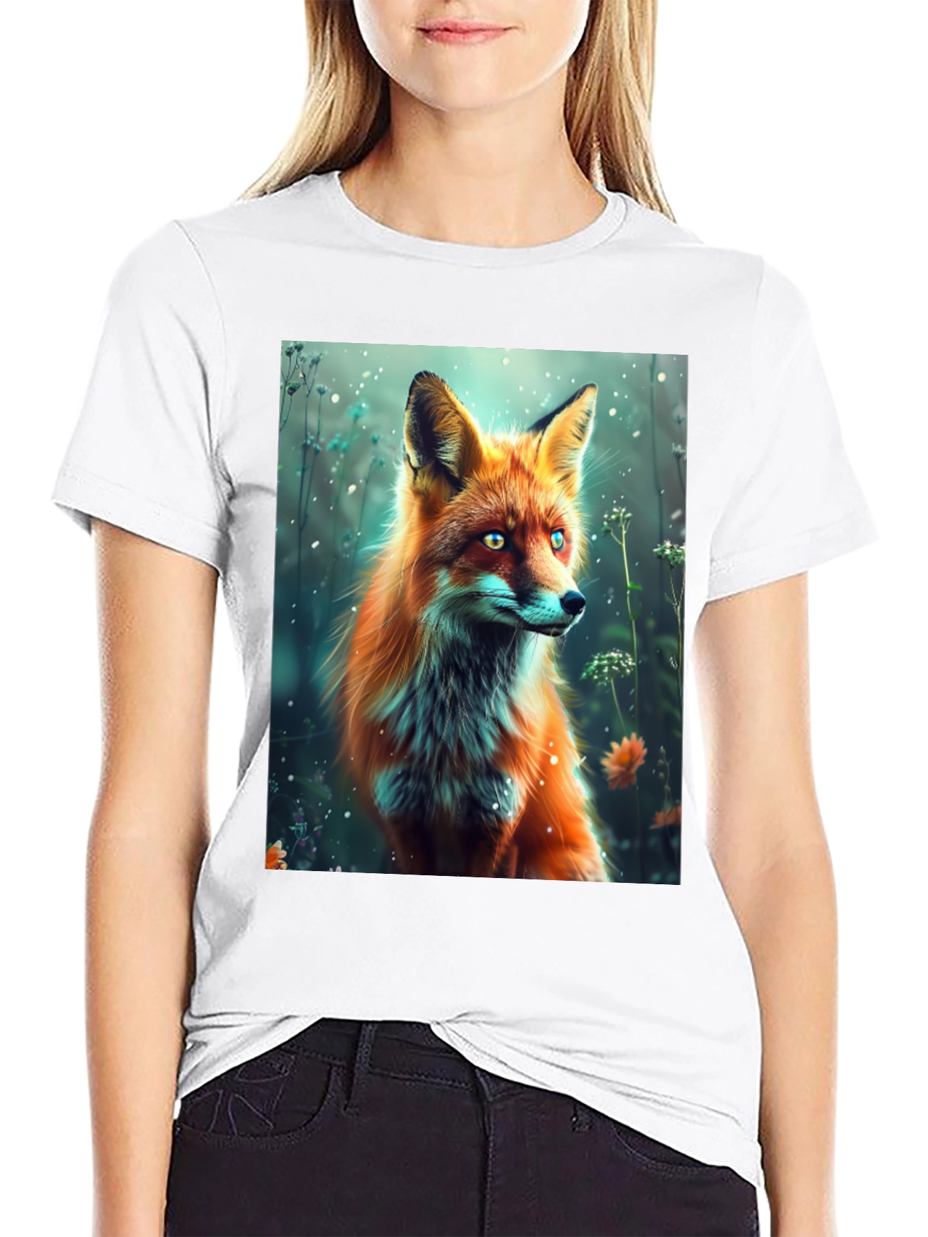 Fox Art Print Black T-Shirt