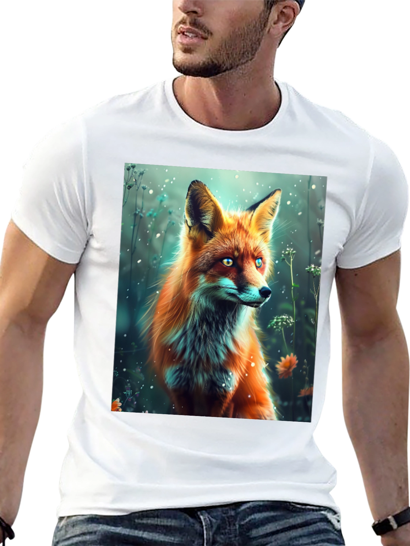 Fox Art Print Black T-Shirt