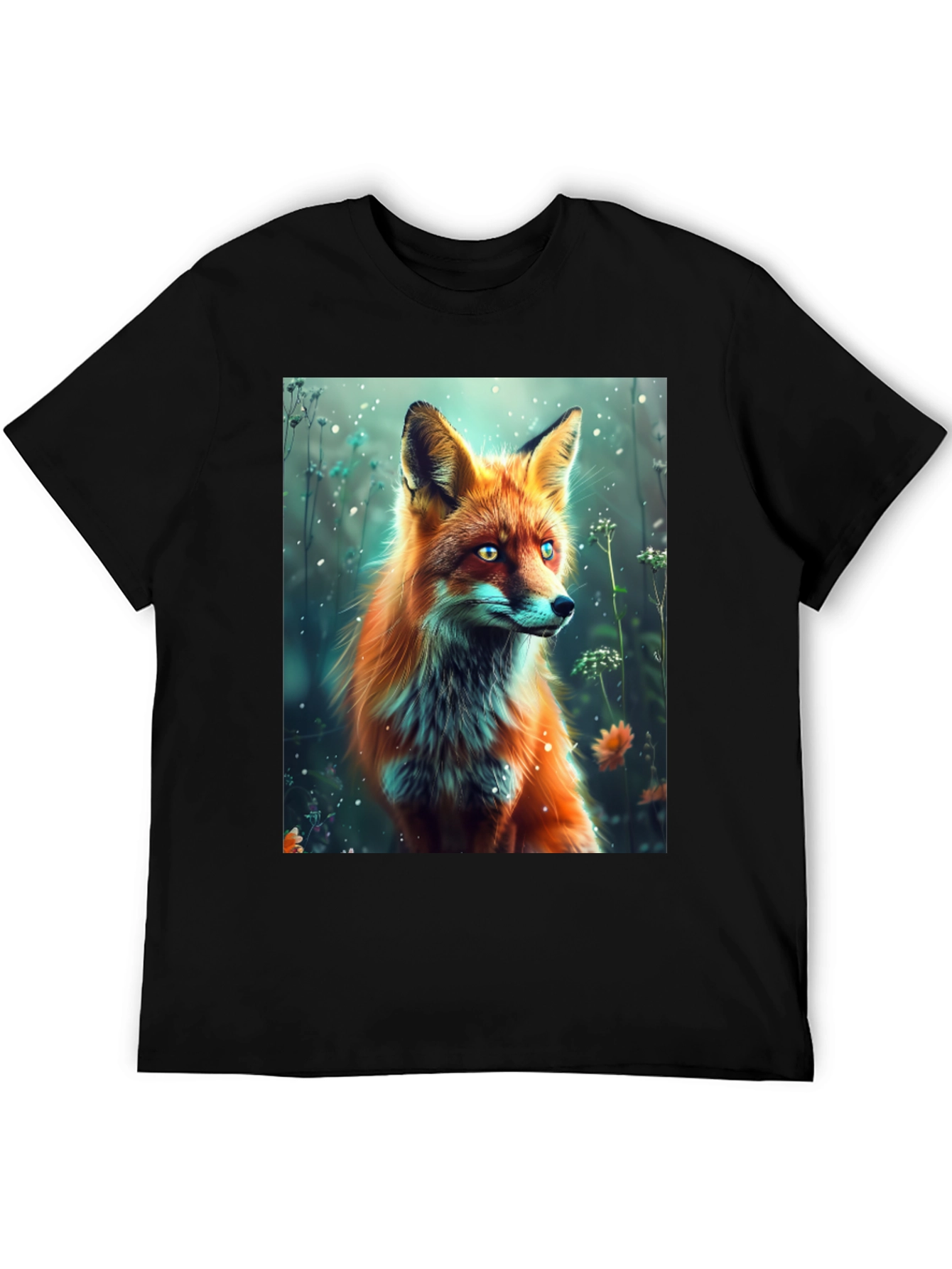 Fox Art Print Black T-Shirt