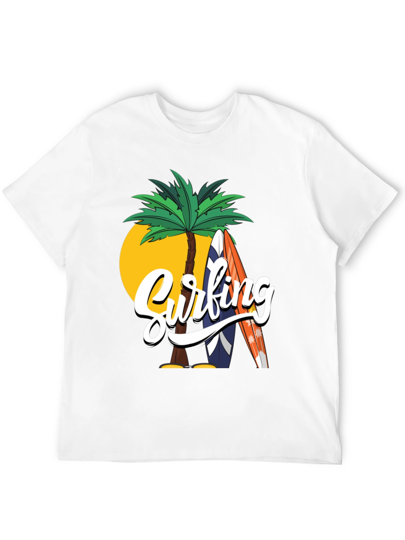 Surfing Palm Tree Graphic Black T-Shirt