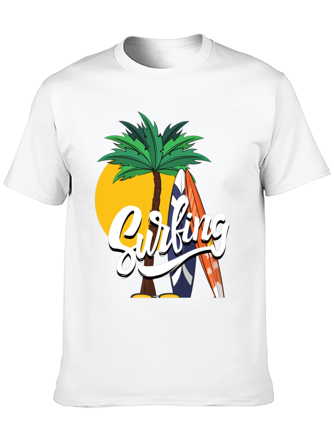 Surfing Palm Tree Graphic Black T-Shirt