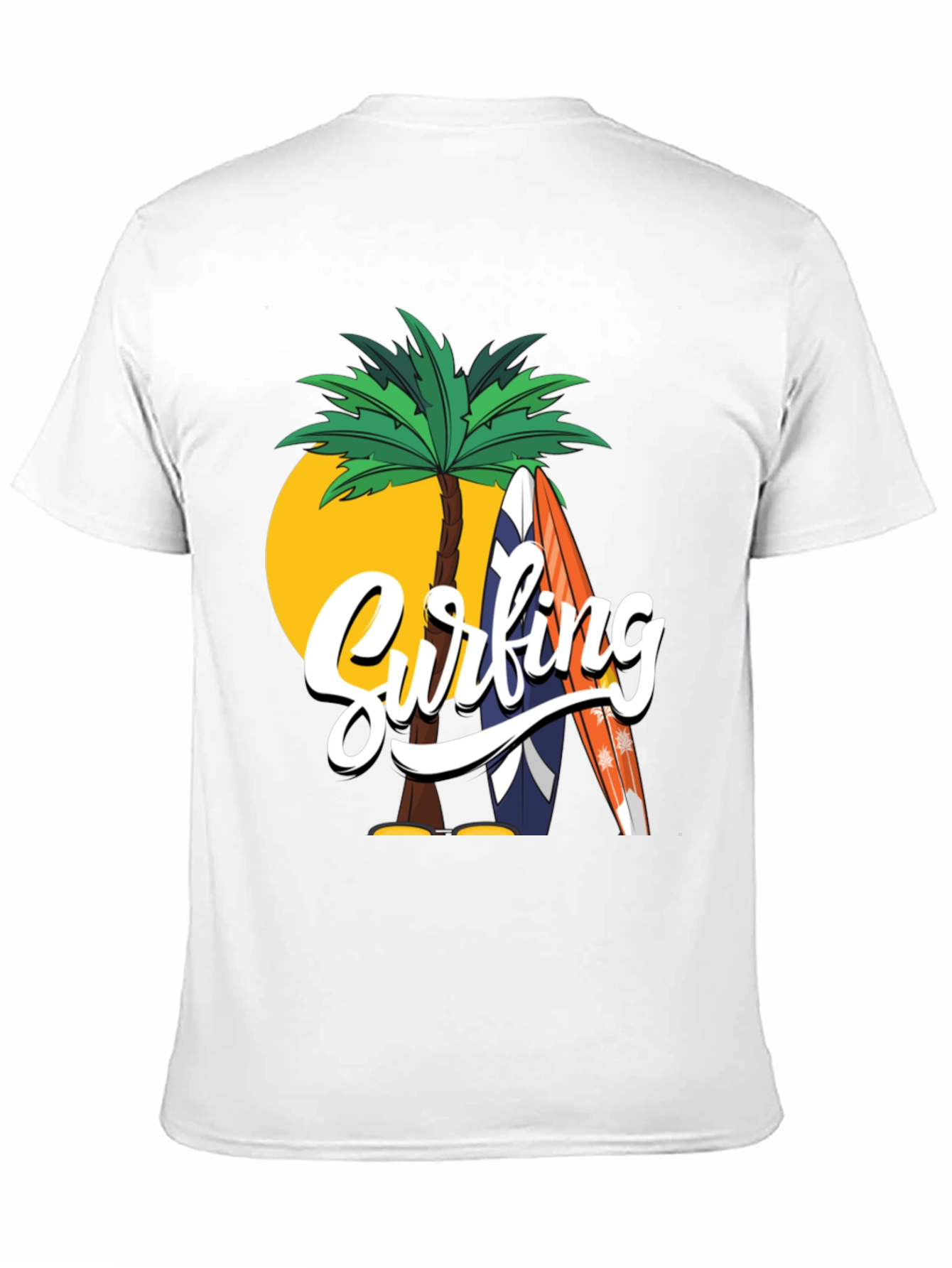 Surfing Palm Tree Graphic Black T-Shirt