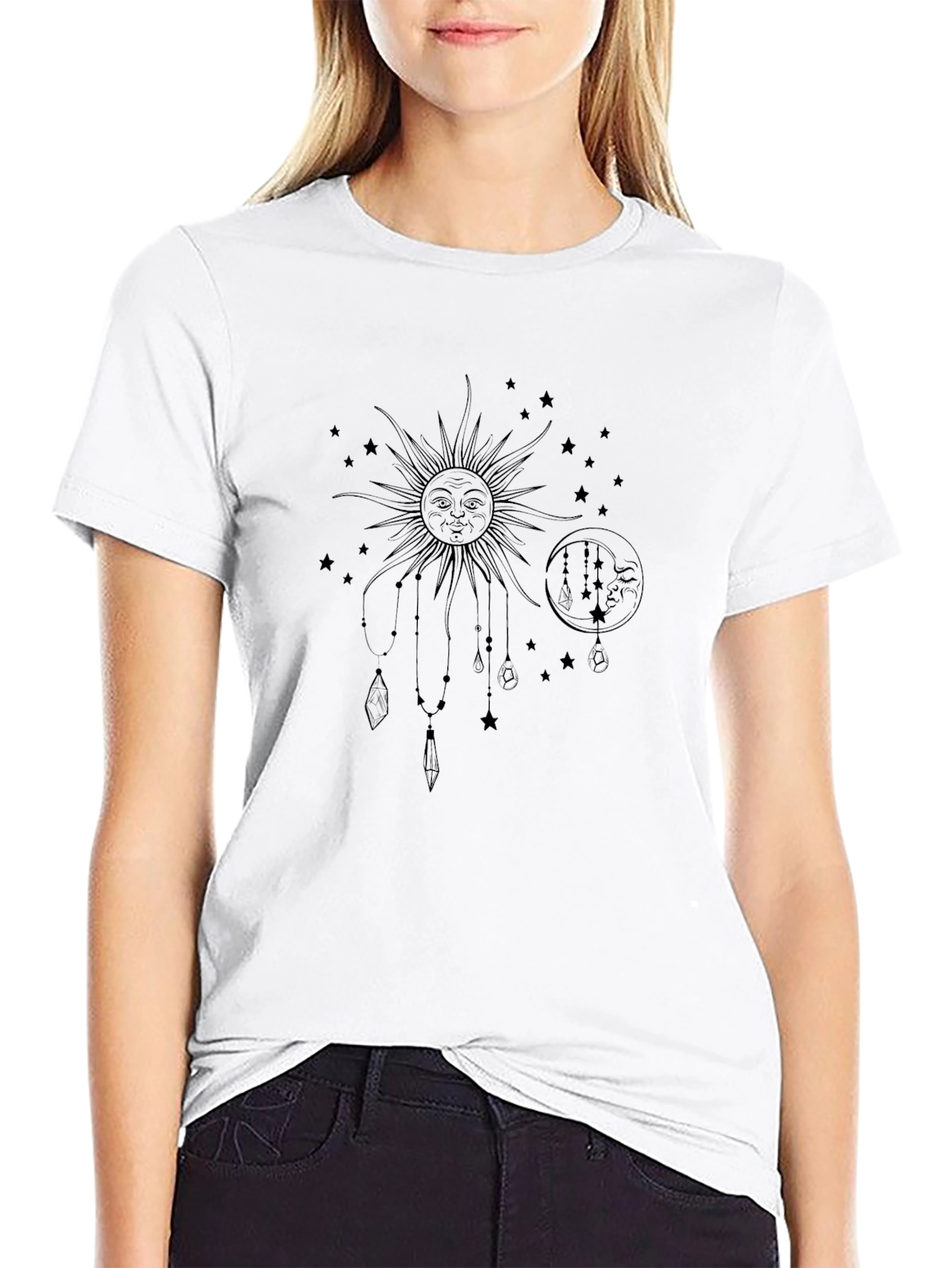 Celestial Sun & Moon Graphic Tee - Black