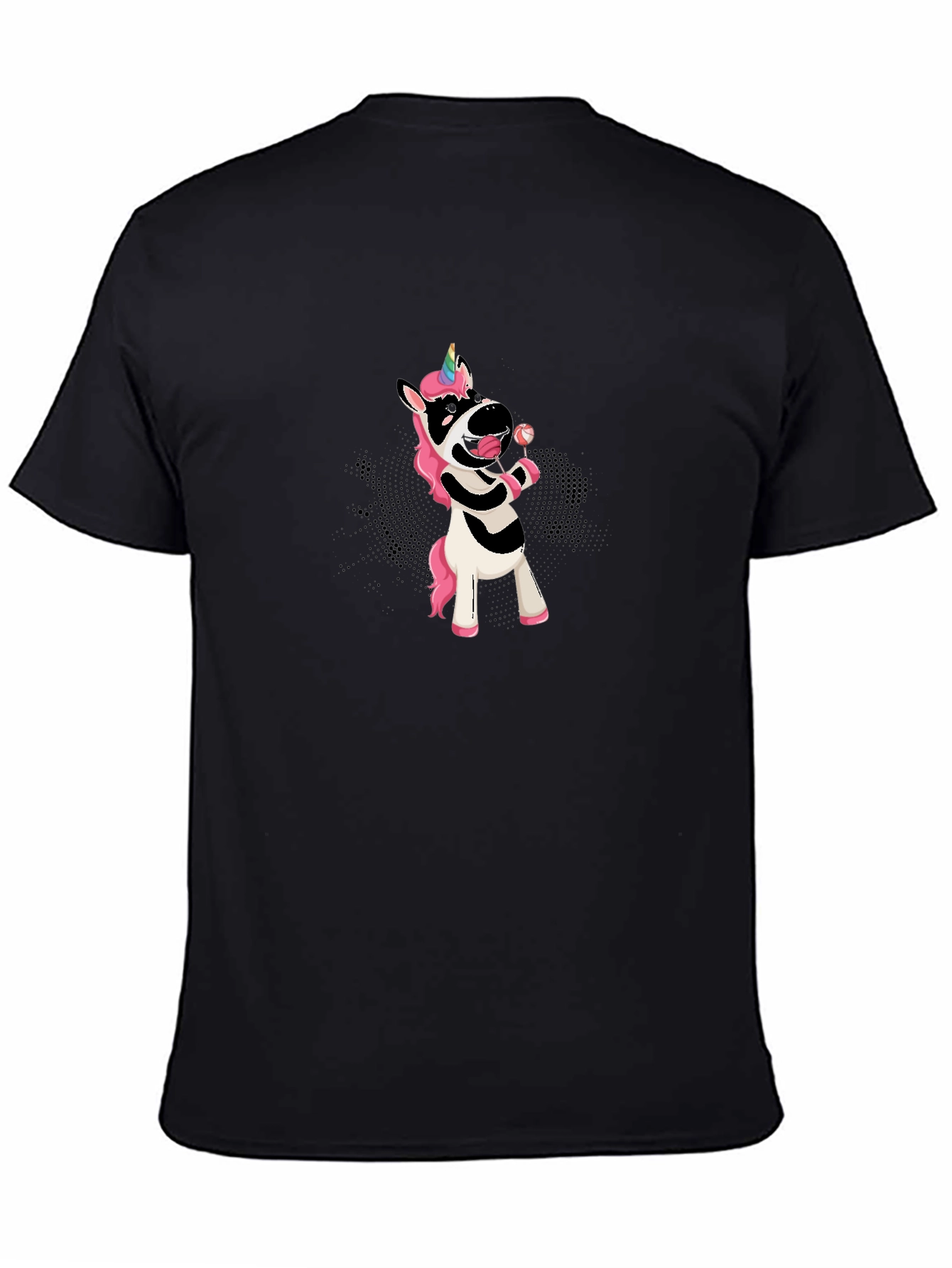 Unicorn Zebra Lollipop Black T-Shirt