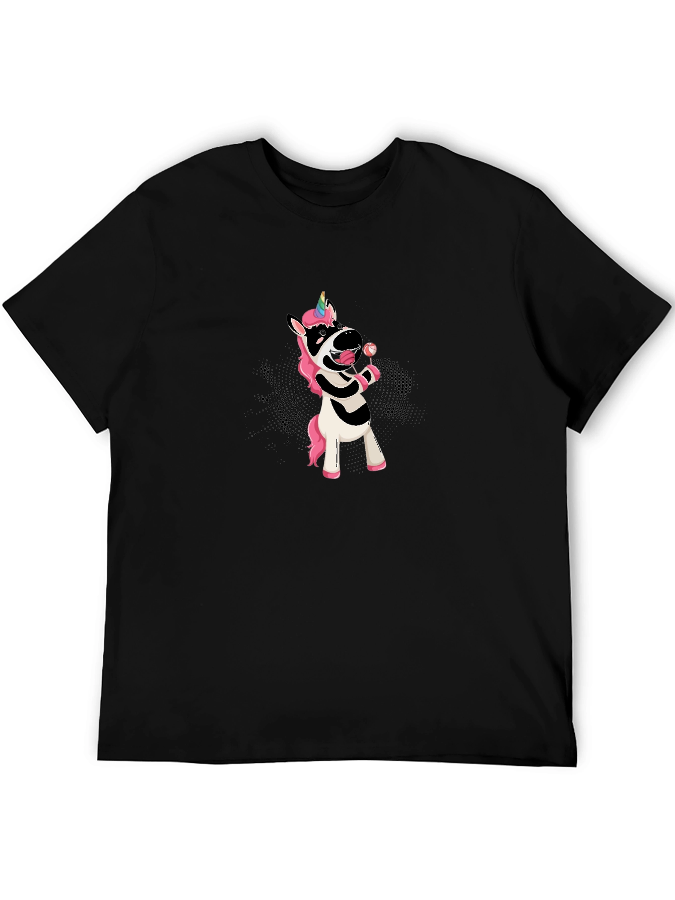 Unicorn Zebra Lollipop Black T-Shirt