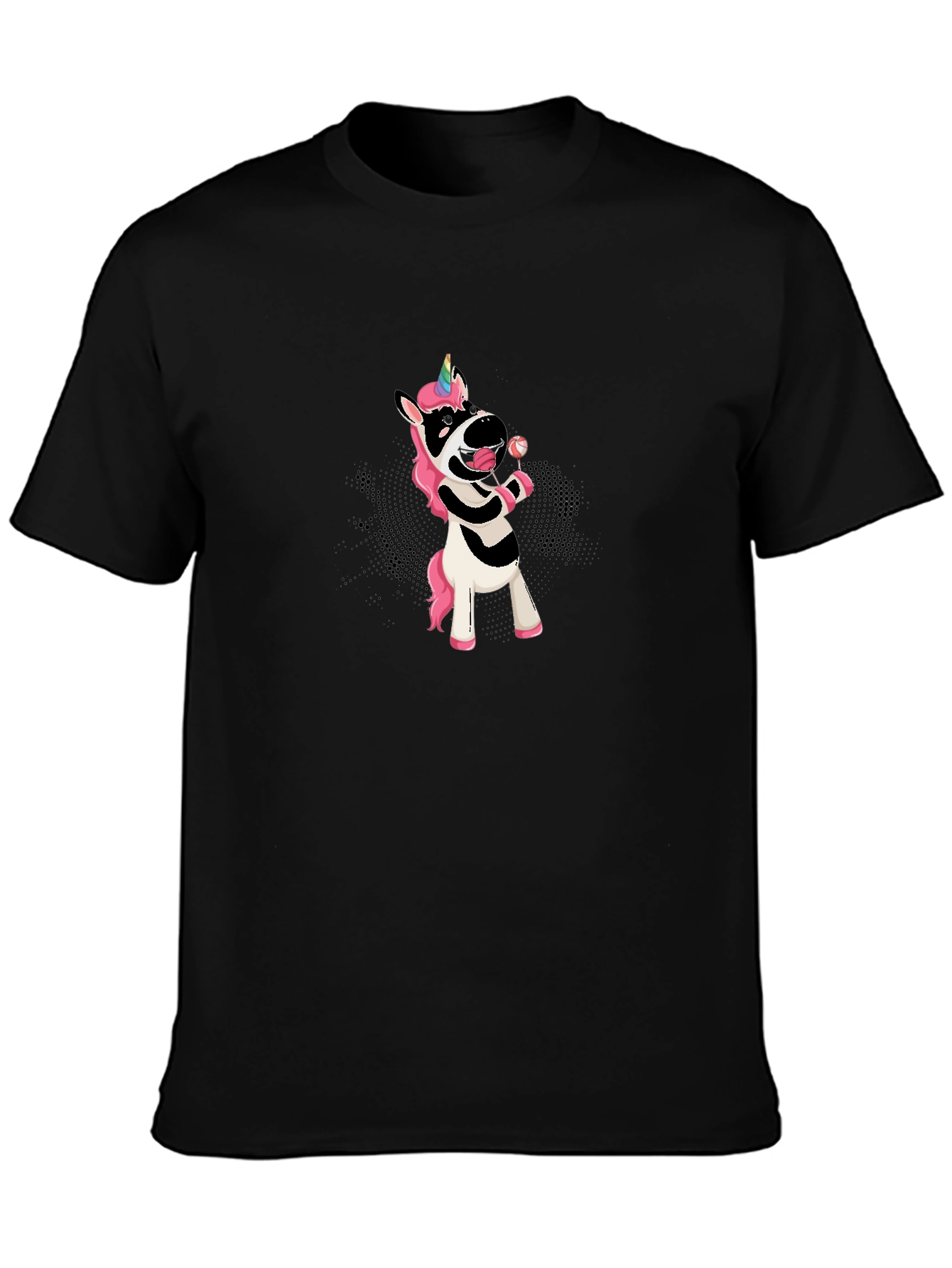Unicorn Zebra Lollipop Black T-Shirt