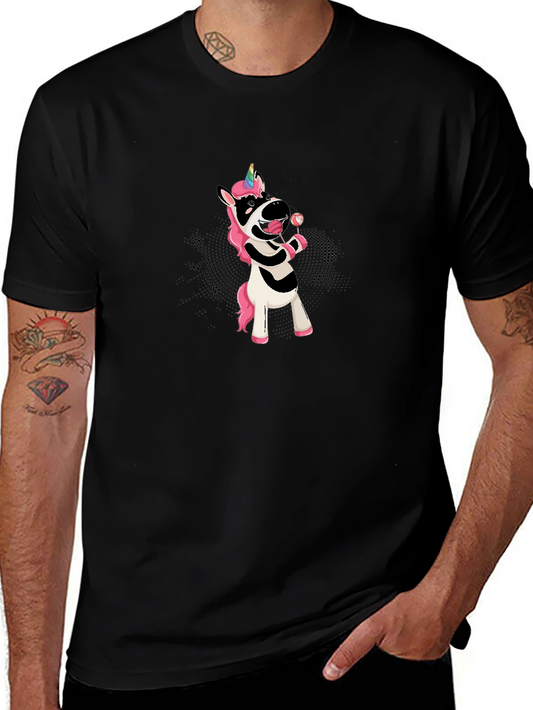 Unicorn Zebra Lollipop Black T-Shirt