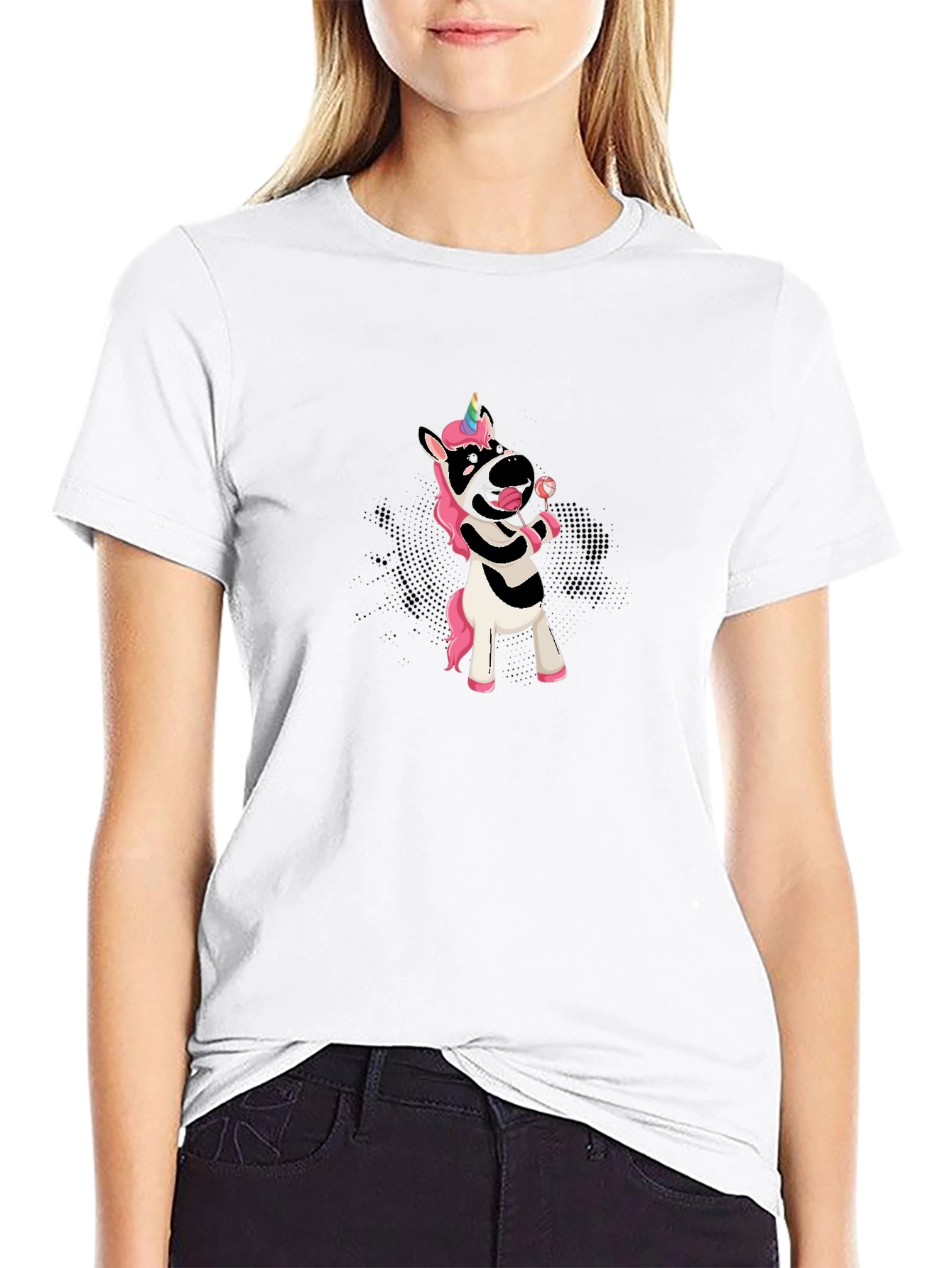 Unicorn Zebra Lollipop Black T-Shirt