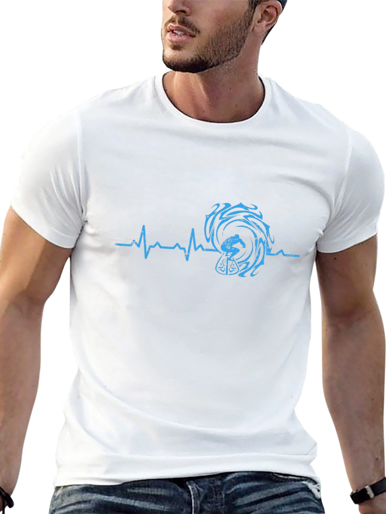 Surfing Heartbeat Tee - Black Graphic T-Shirt