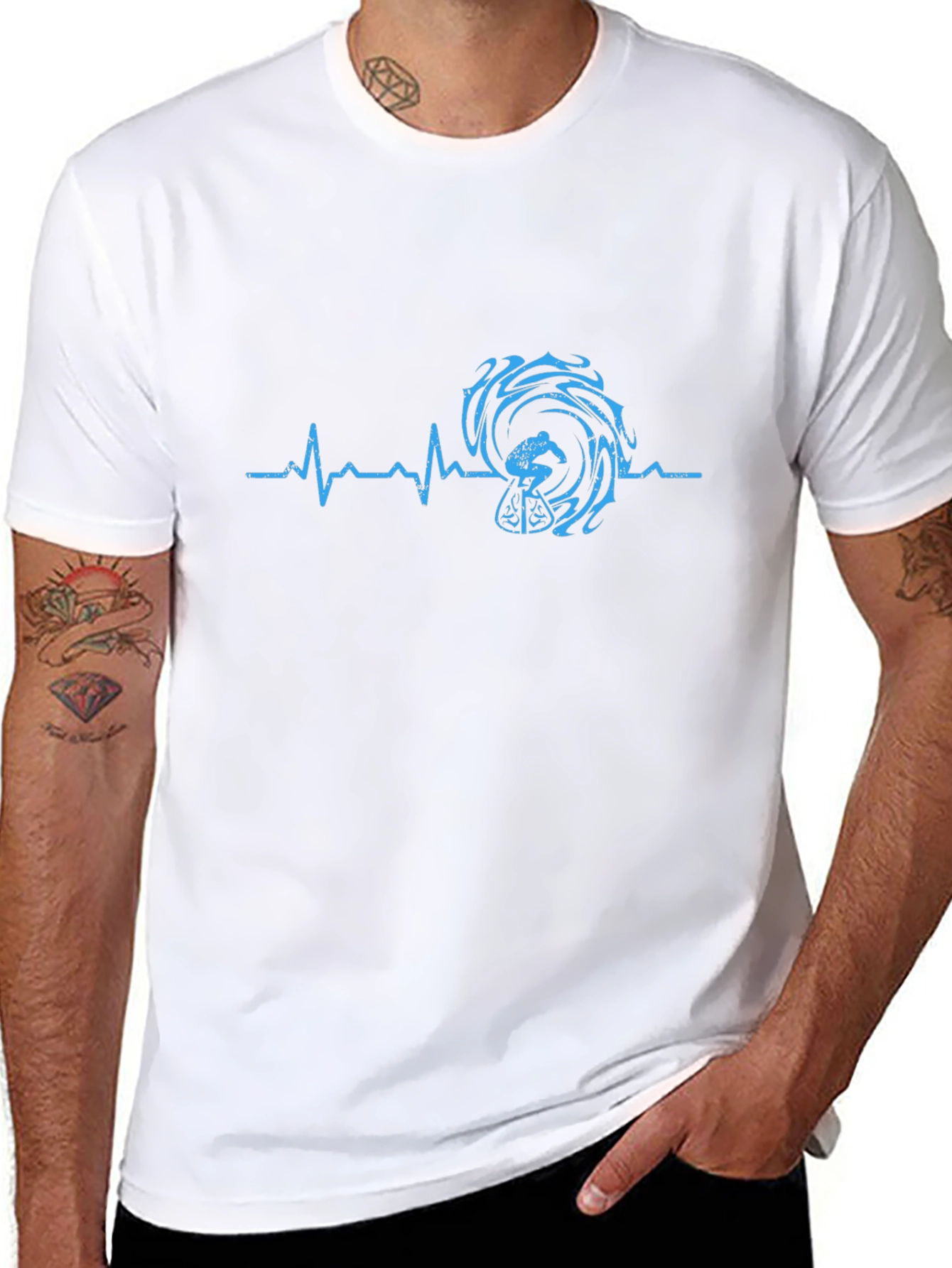 Surfing Heartbeat Tee - Black Graphic T-Shirt