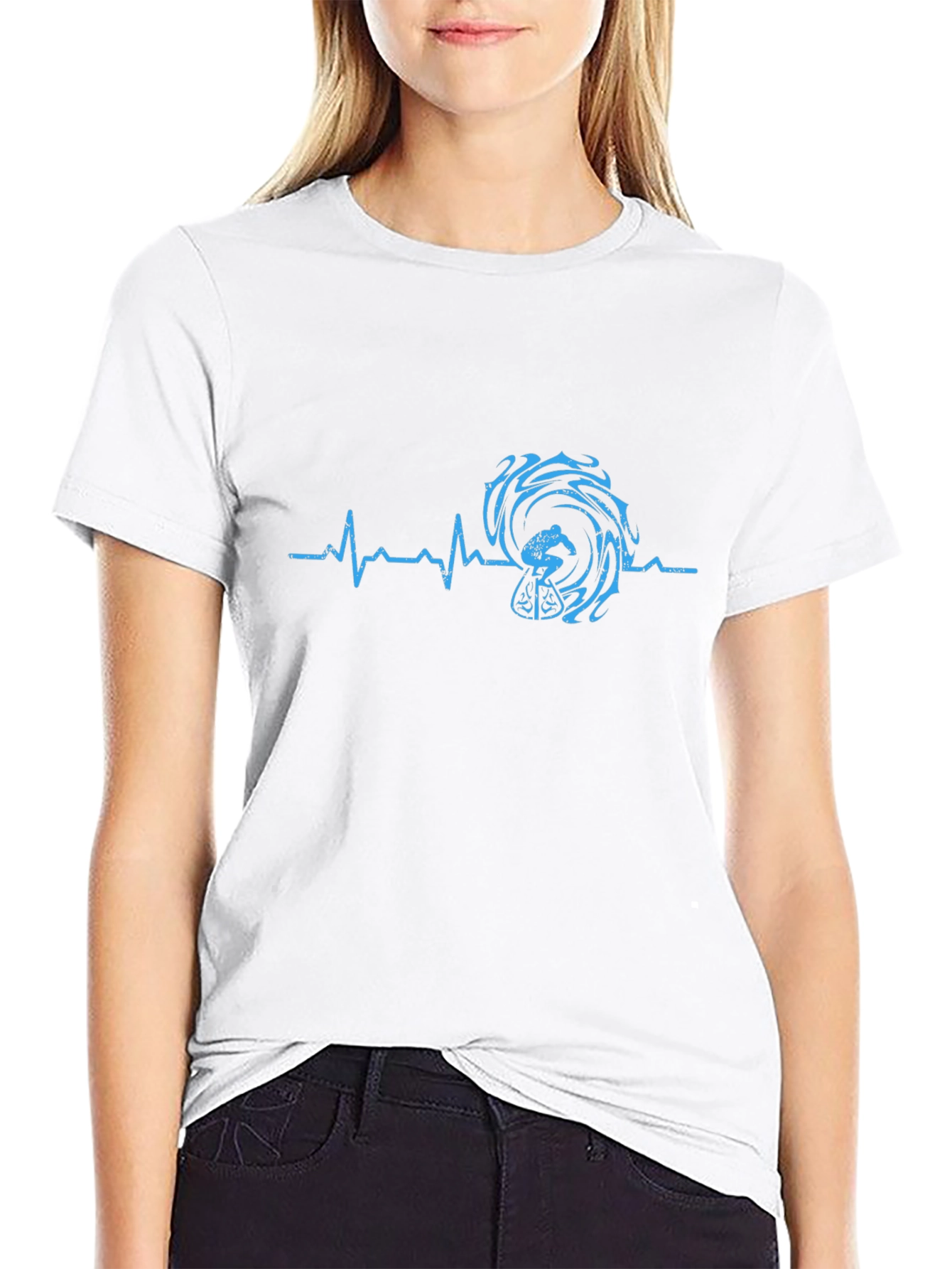 Surfing Heartbeat Tee - Black Graphic T-Shirt
