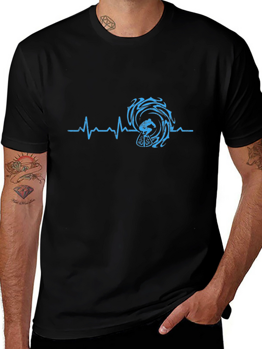 Surfing Heartbeat Tee - Black Graphic T-Shirt