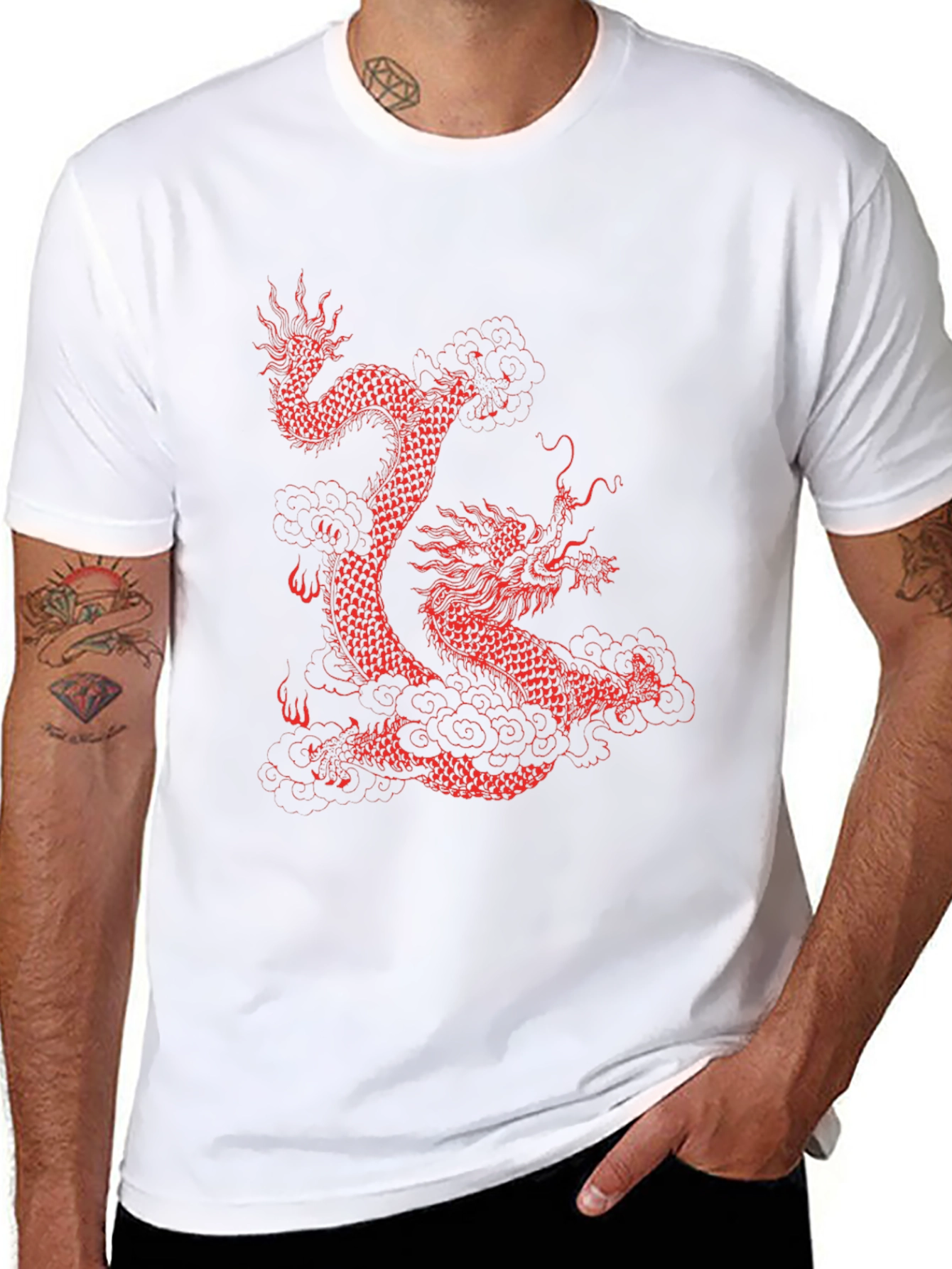 Dragon Graphic Tee - Red Dragon on Black