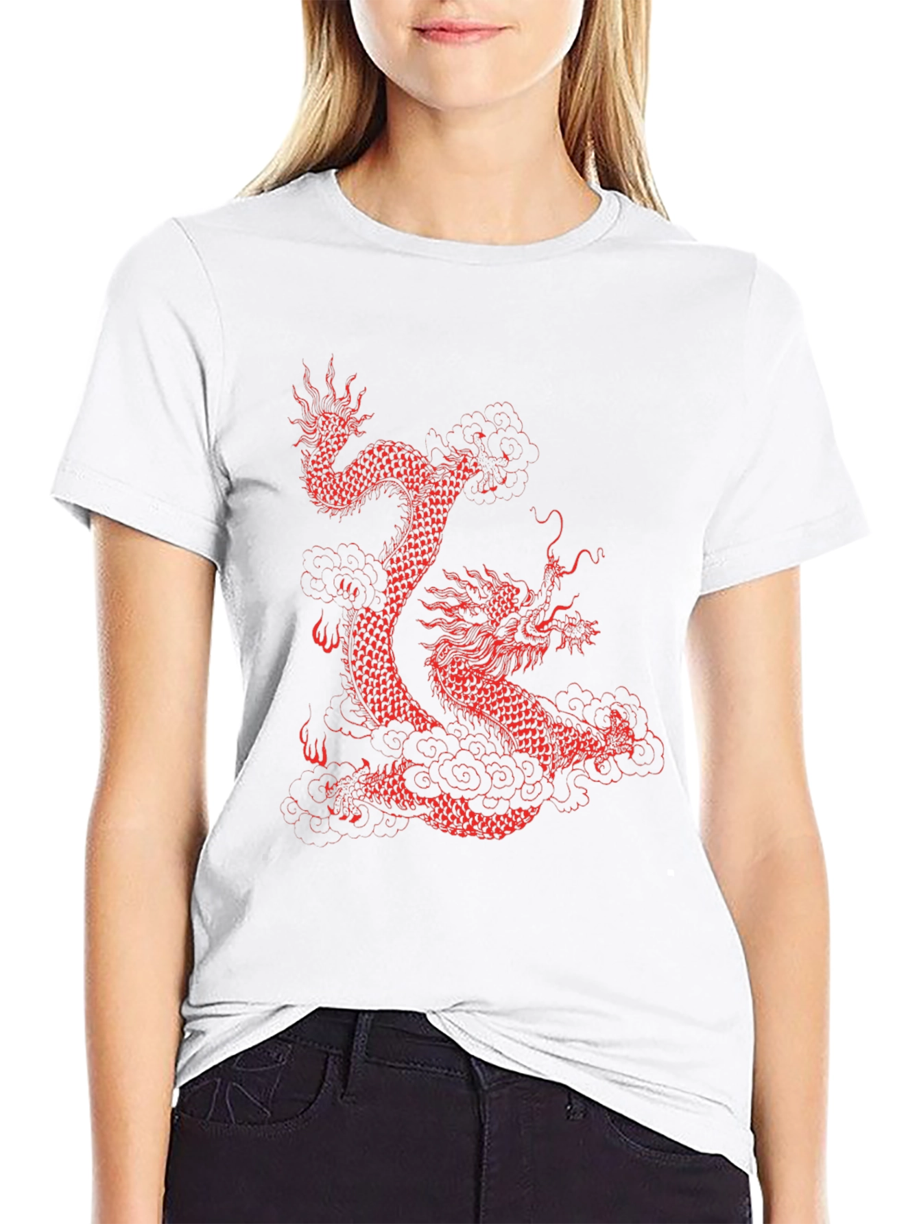 Dragon Graphic Tee - Red Dragon on Black