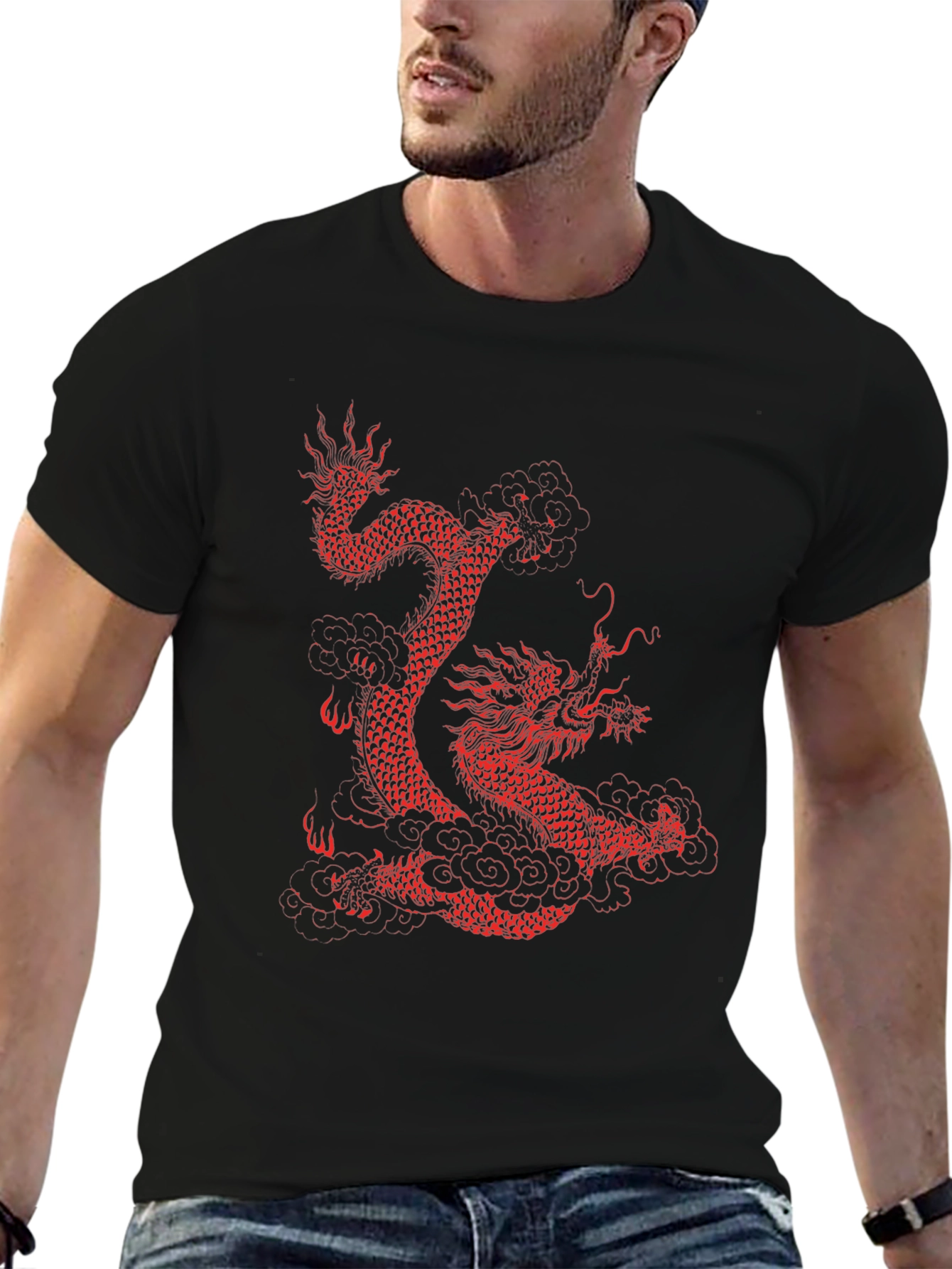 Dragon Graphic Tee - Red Dragon on Black
