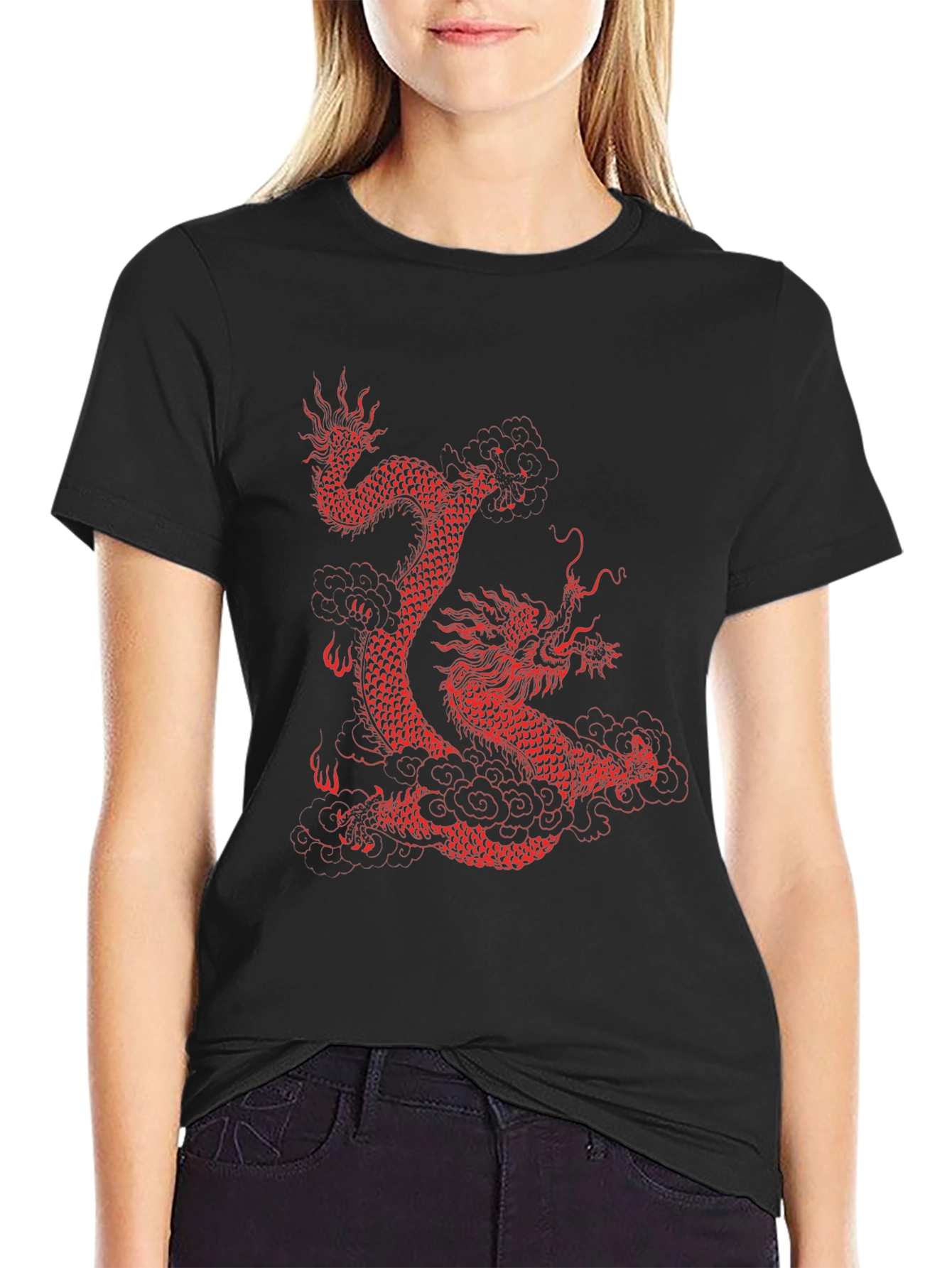 Dragon Graphic Tee - Red Dragon on Black