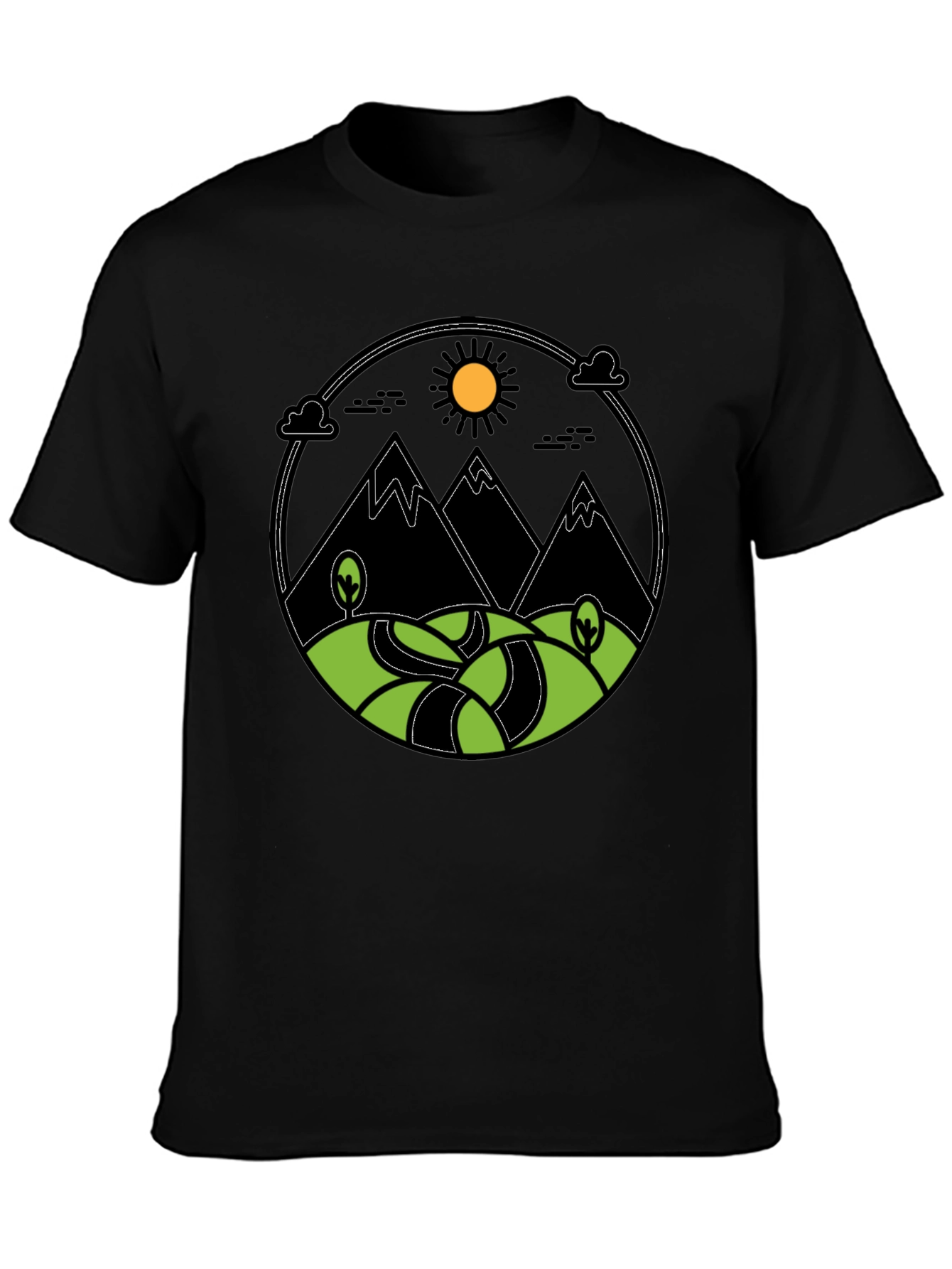 Mountain Scene Graphic Print Tee - Black