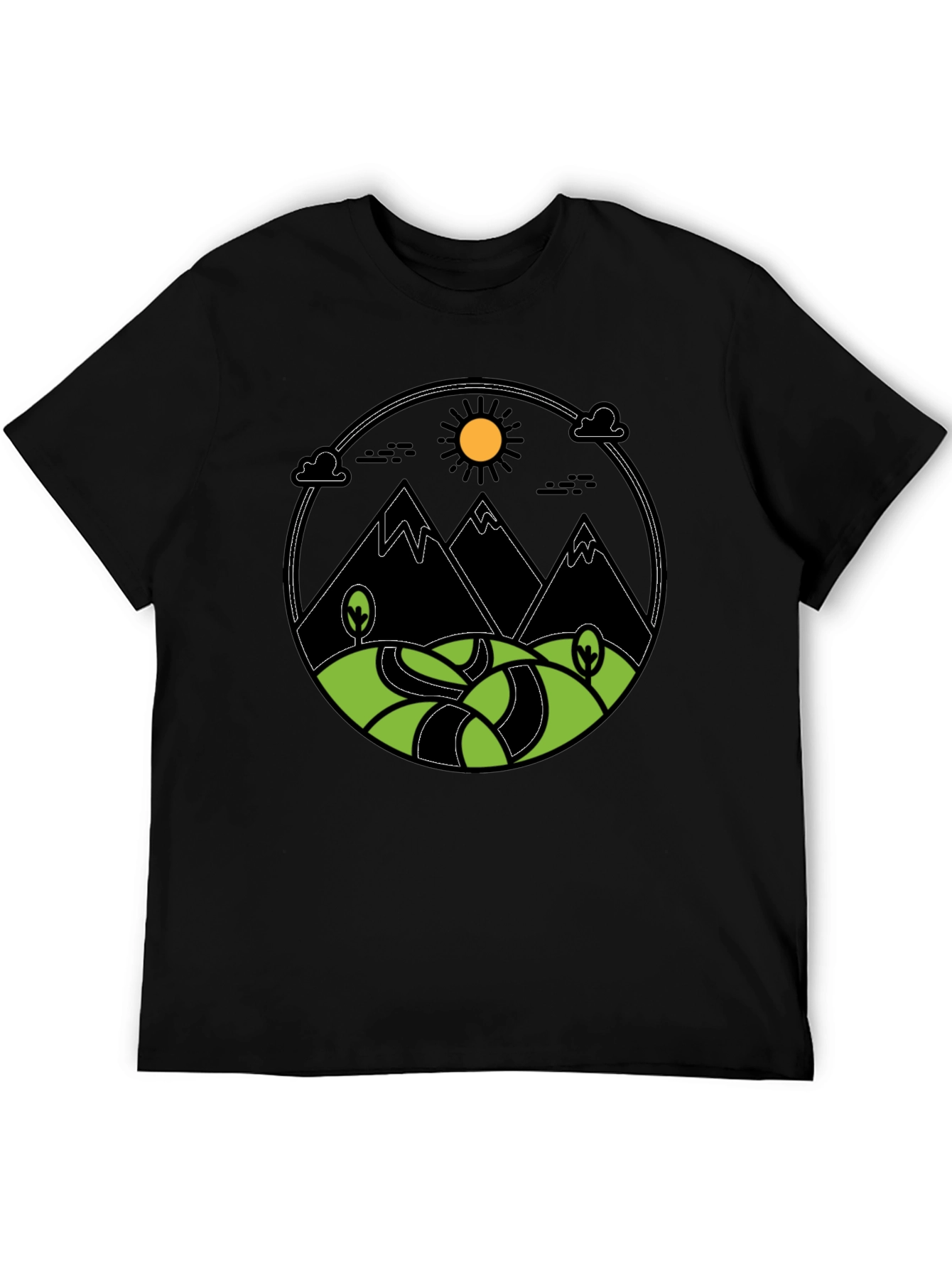 Mountain Scene Graphic Print Tee - Black