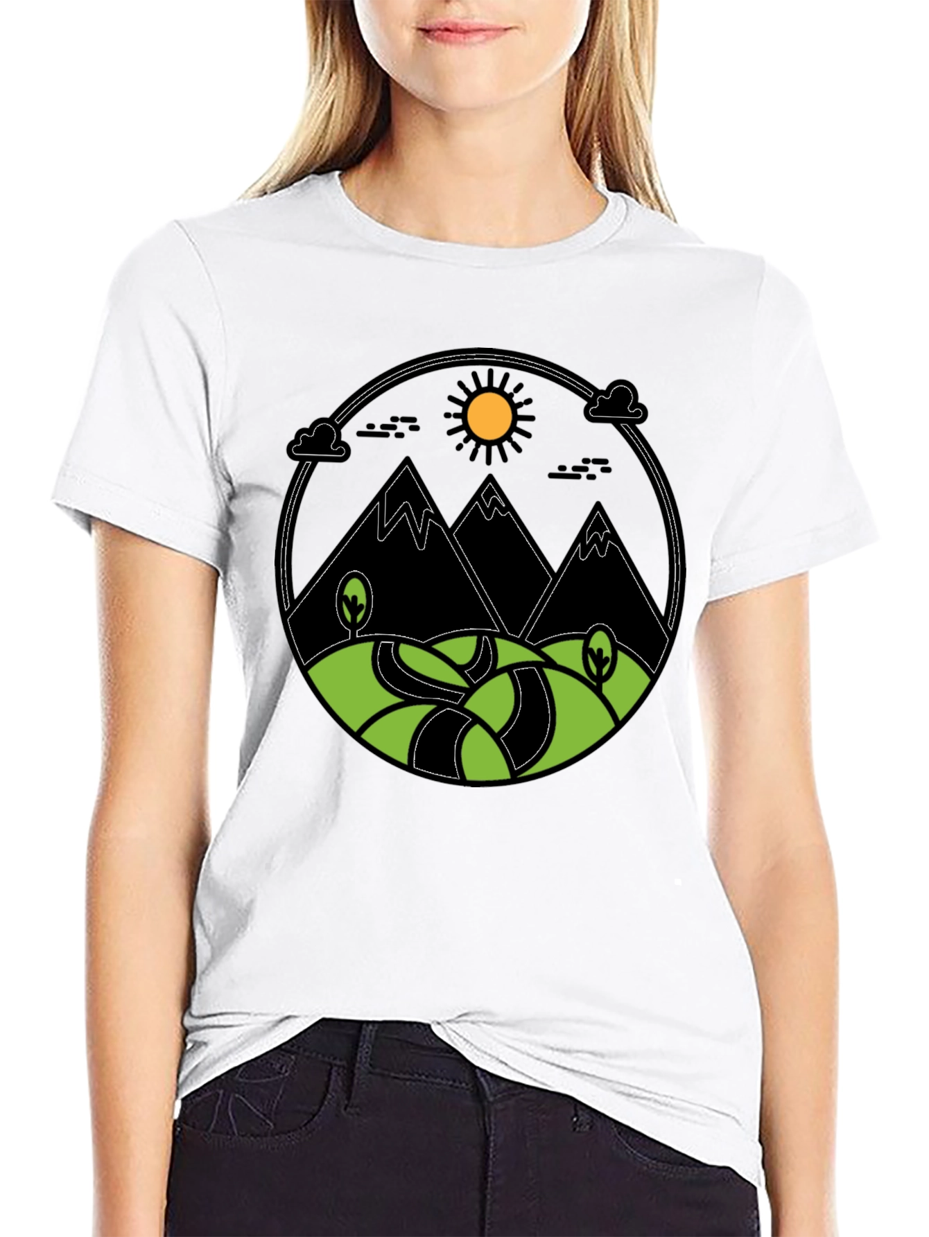 Mountain Scene Graphic Print Tee - Black
