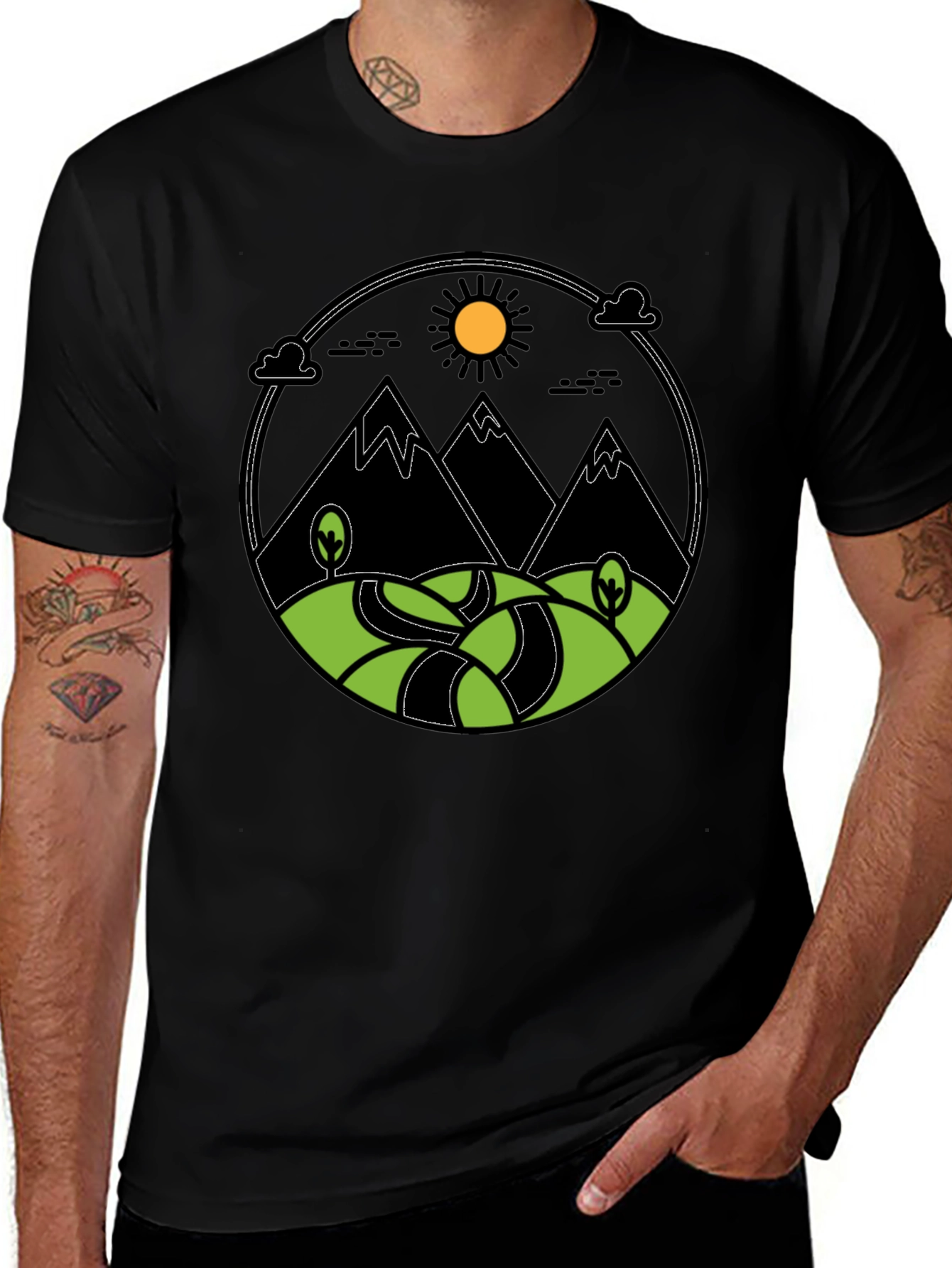 Mountain Scene Graphic Print Tee - Black