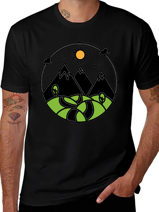 Mountain Scene Graphic Print Tee - Black