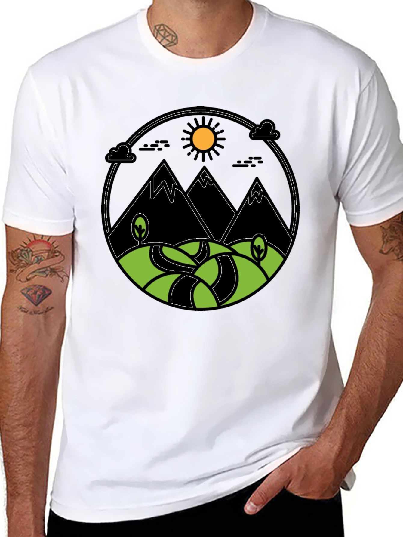 Mountain Scene Graphic Print Tee - Black
