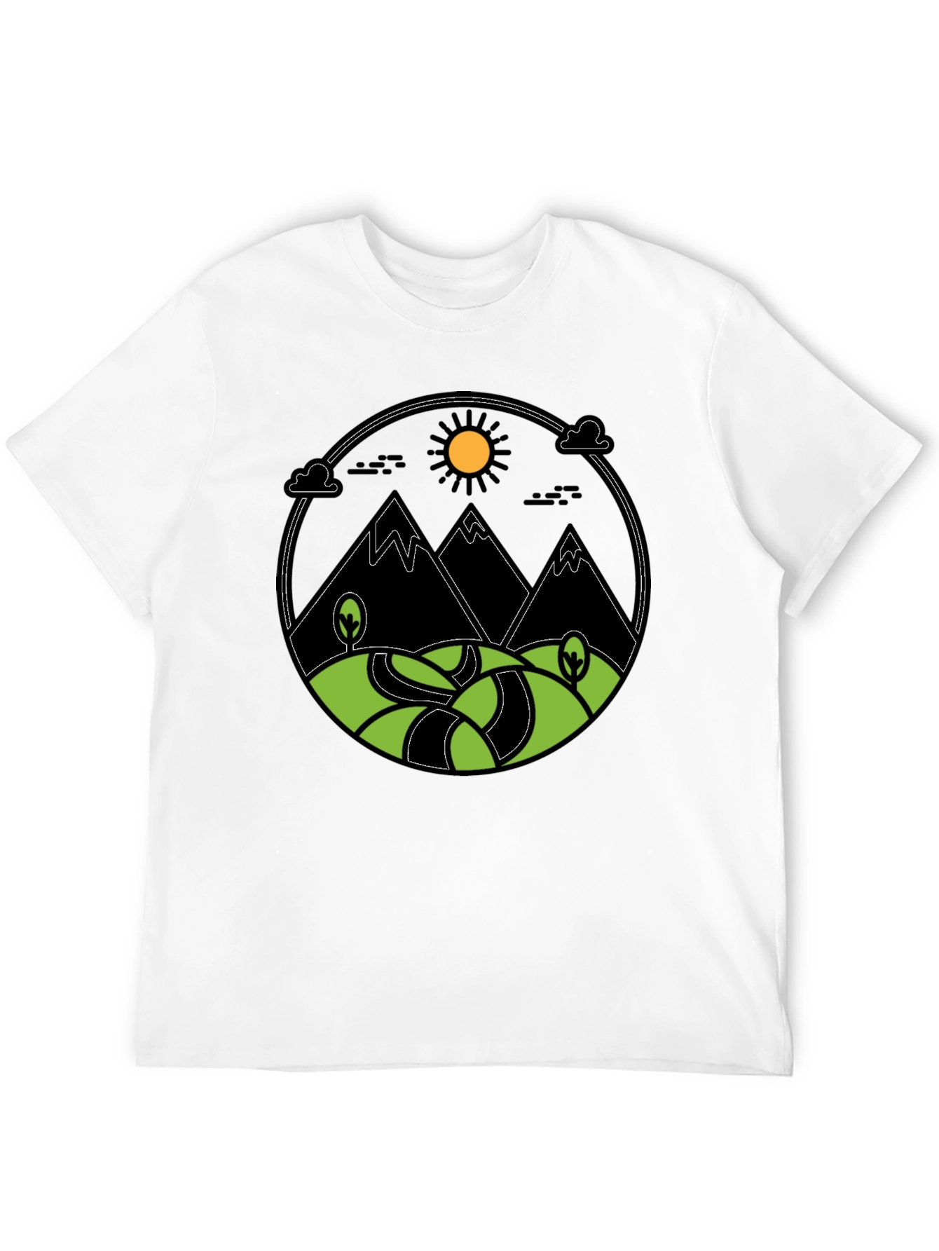 Mountain Scene Graphic Print Tee - Black