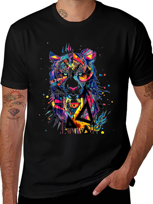 Colorful Geometric Tiger Graphic T-Shirt