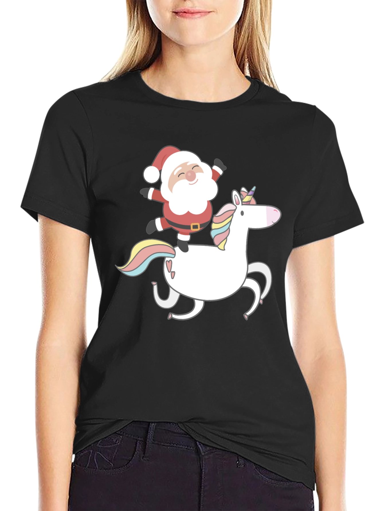 Santa Riding Unicorn Graphic Tee